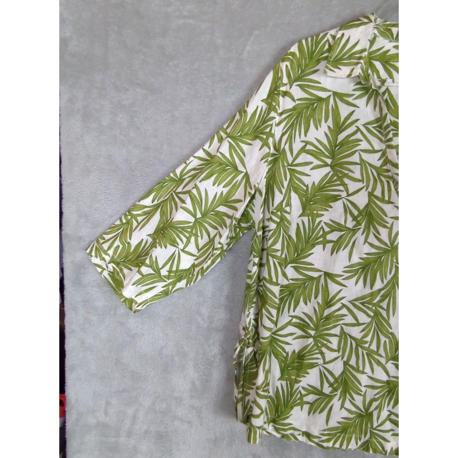 Nicole Miller Nicole Miller Green Tropical Print 1X Linen Popover Tunic Boho Beach Blouse Size XL / US 12-14 / IT 48-50 - 2 Thumbnail
