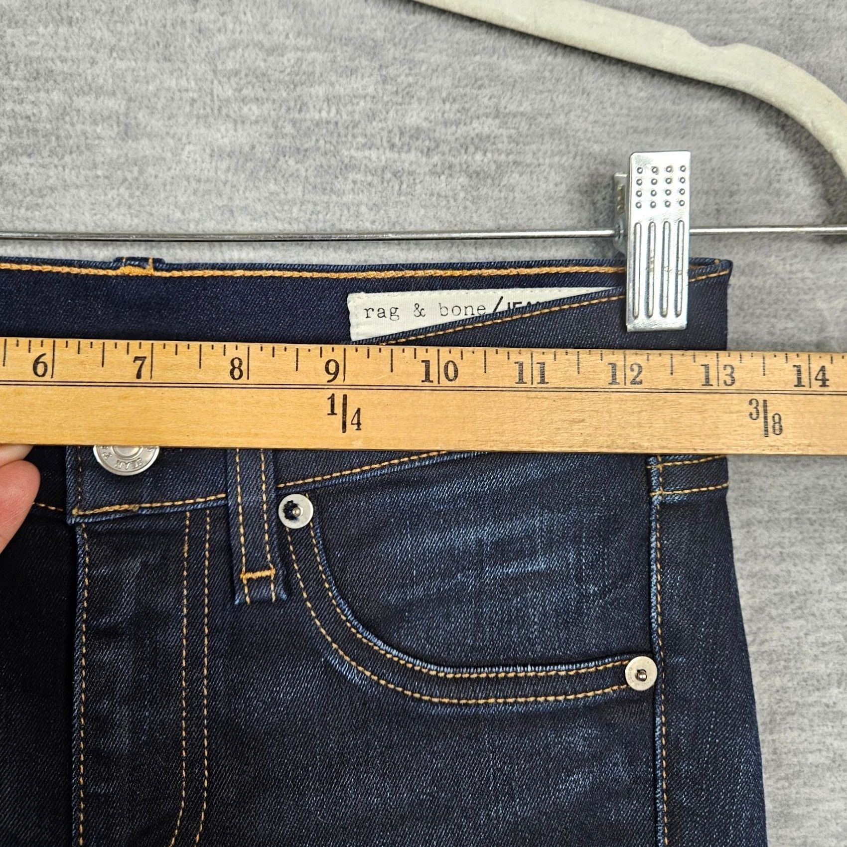 Rag & Bone rag & bone Jeans Women's Dark Wash Dearborn Skinny Raw hem Size 24 Denim Button 5-Pocket Solid Blue Shirt? Size 42" / US 20 - 6 Thumbnail