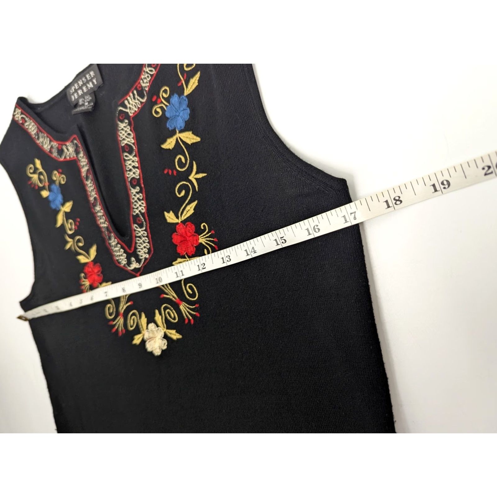 Vintage Spenser Jeremy Floral Embroidered Silk Vest Ribbed V-Neck Black Size L Women Sleeveless Size L / US 10 / IT 46 - 4 Thumbnail