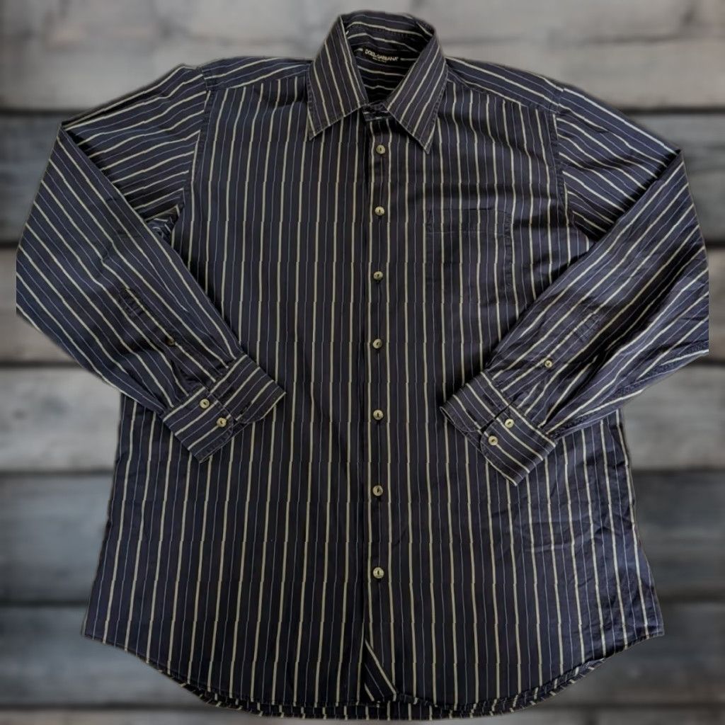 Dolce & Gabbana Dolce & Gabbana Button Up Shirt Men 17.5-44 Blue Striped Dress Shirt Button-Up Casual Formal Workwear Italian Brand Mens Size 46R - 1 Thumbnail