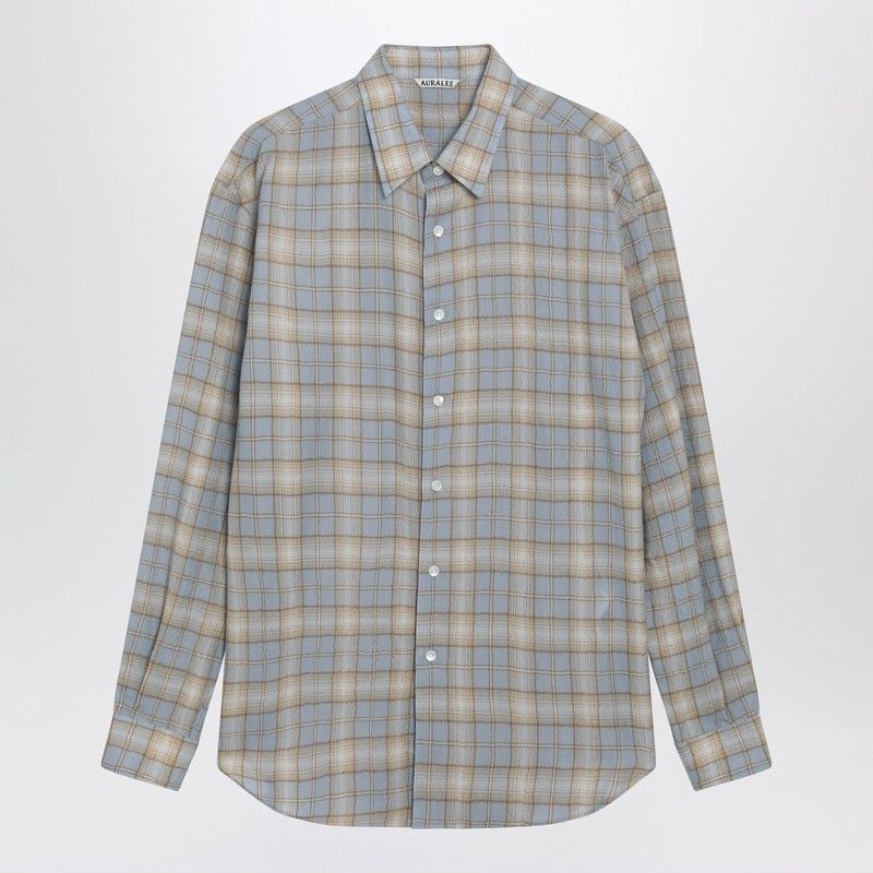 Auralee Auralee Light Blue/Beige Checked Wool Shirt Size US L / EU 52-54 / 3 - 1 Thumbnail