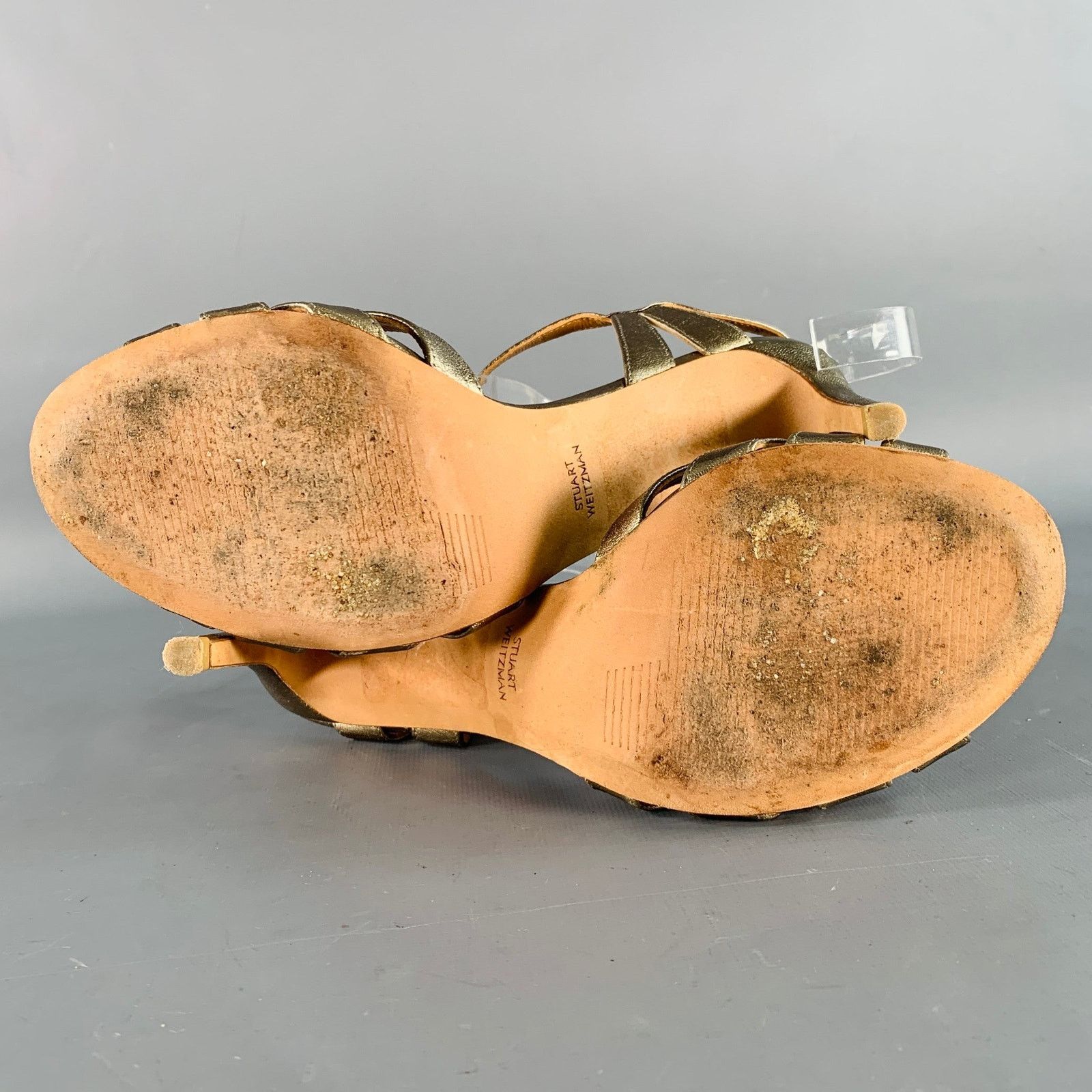 Stuart Weitzman Metallic Gold Leather Strappy Ankle Strap Sandals Size US 8 / IT 38 - 6 Thumbnail