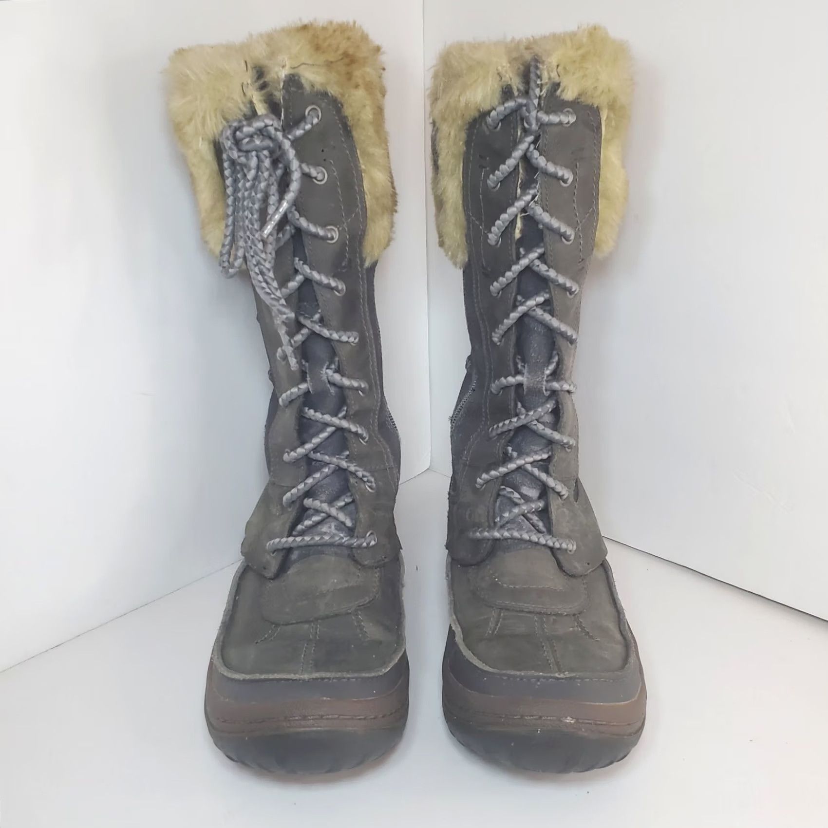 Merrell MERRELL Boots Womens Sz 8 Winter Leather Suede Tall Lace Up Faux Fur Wild Dove Size US 8 / IT 38 - 7 Thumbnail