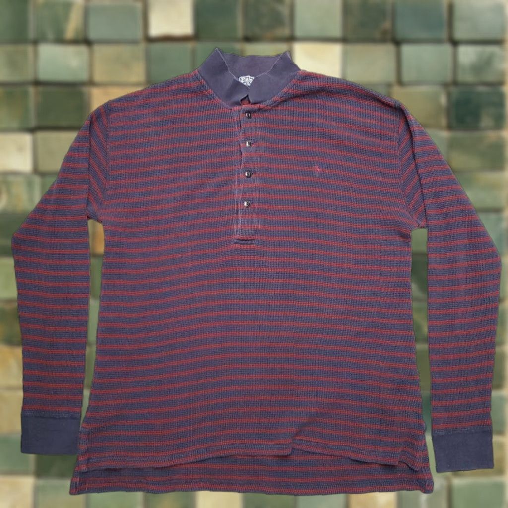 Polo Ralph Lauren Polo Ralph Lauren Shirt Mens XL Red Blue Stripe Waffle Thermal Rugby Made in USA Ribbed Knit Polo Shirt Mens XL Red/Blue Stripe USA Vintage Mens Size US XL / EU 56 / 4 - 1 Thumbnail