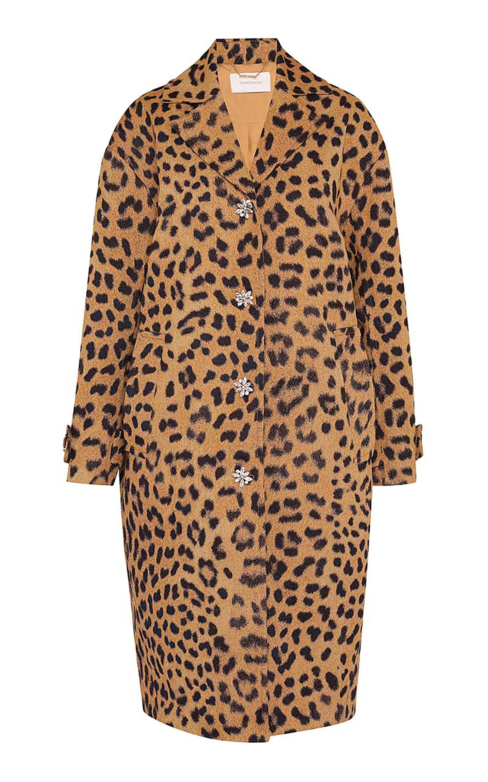Zimmermann oc11z0925 Crush Jacquard Barrel Coat in Leopard Size L / US 10 / IT 46 - 1 Thumbnail