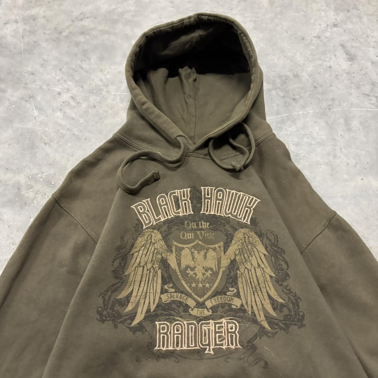 Japanese Brand × Vintage Crazy Vintage Y2K/2000s Grunge Cyber Goth Khaki Skater Style Hoodie! Size US L / EU 52-54 / 3 - 2 Thumbnail