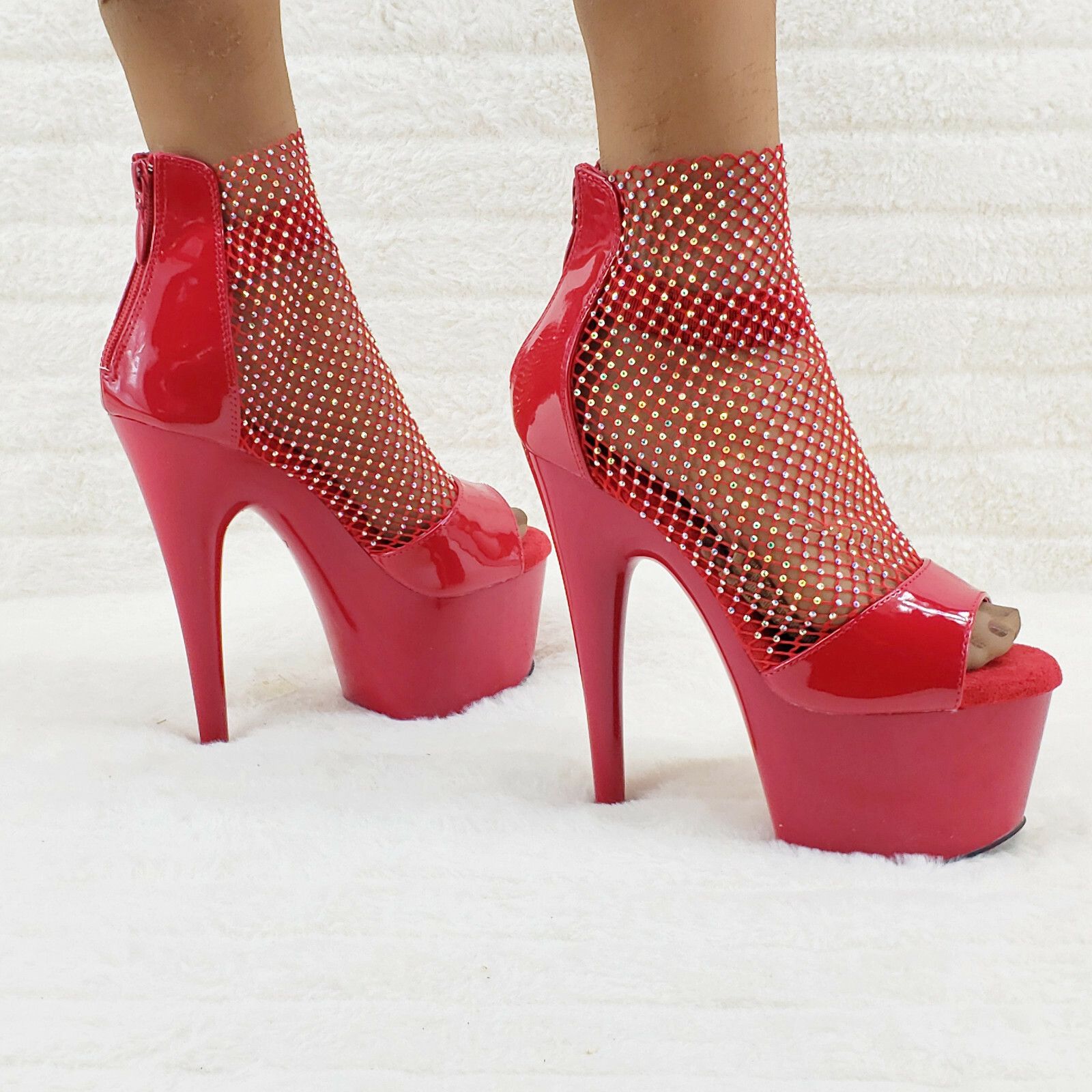 Other Adore 765RM Red Rhinestone Mesh Platform Sandals 7" High Hee Size US 12 / IT 42 - 5 Thumbnail