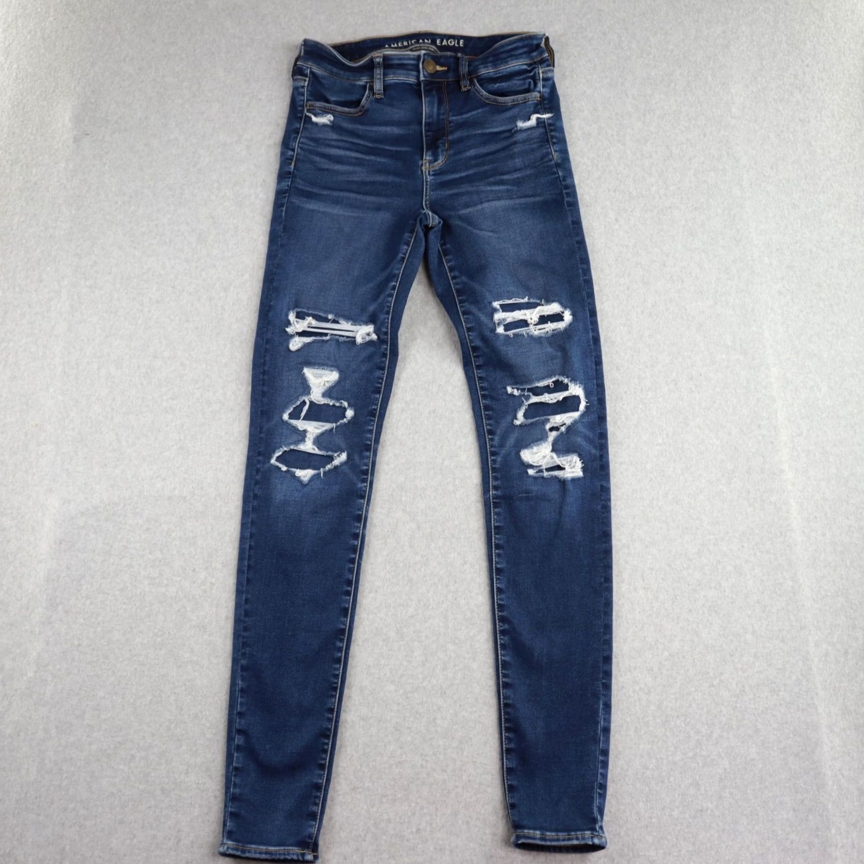 American Eagle Outfitters American Eagle Hi Rise Jegging Women's Size 6 Distressed Stretch Denim Jeans Blue Medium 90s Not Applicable Size 28" / US 6 / IT 42 - 2 Thumbnail
