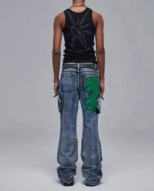 Jean Vintage washed distressed deconstructed multi-pocket jeans Size US 32 / EU 48 - 3 Thumbnail
