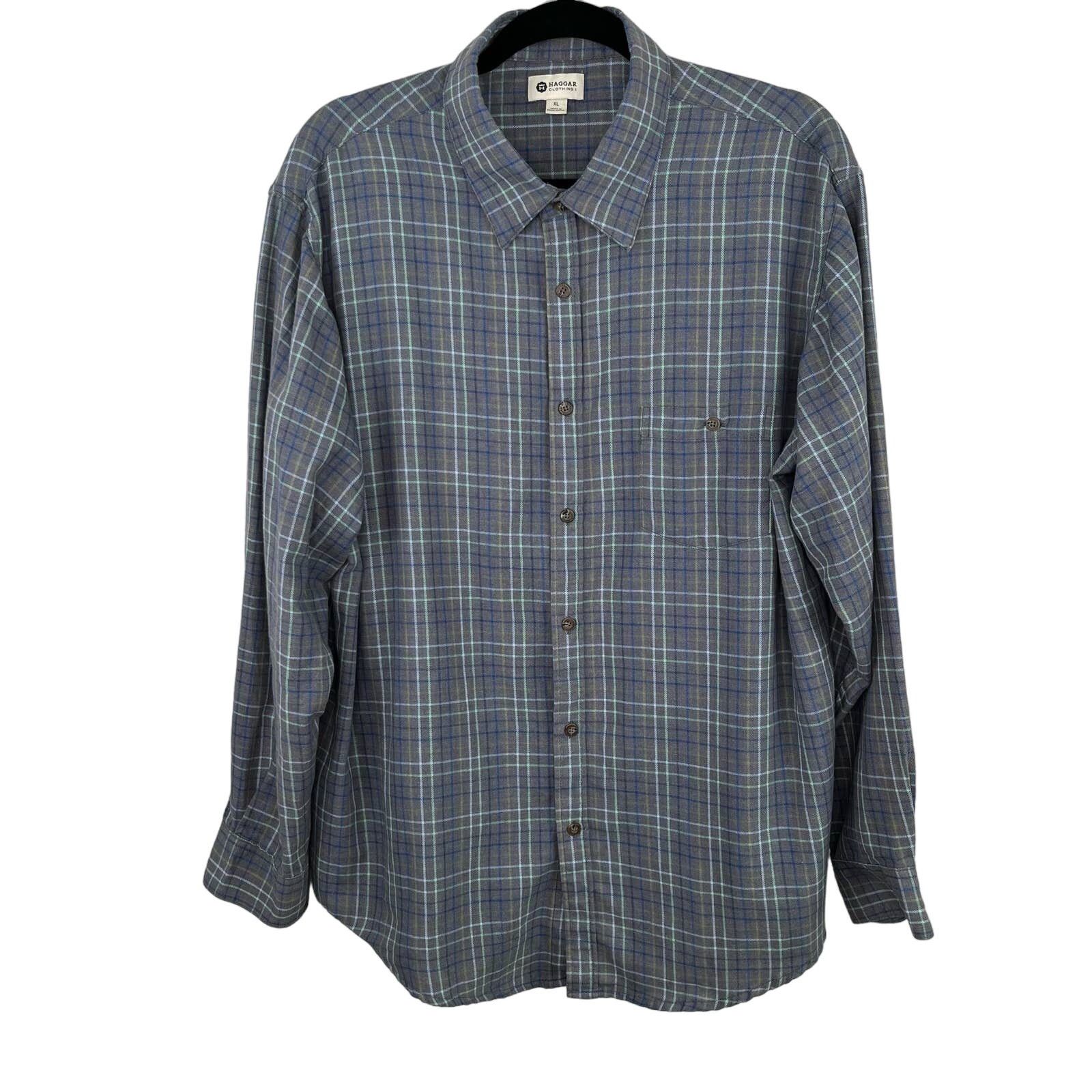 Flannel Haggar Long Sleeve Gray Button Front Plaid Flannel Shirt Size US XL / EU 56 / 4 - 1 Thumbnail