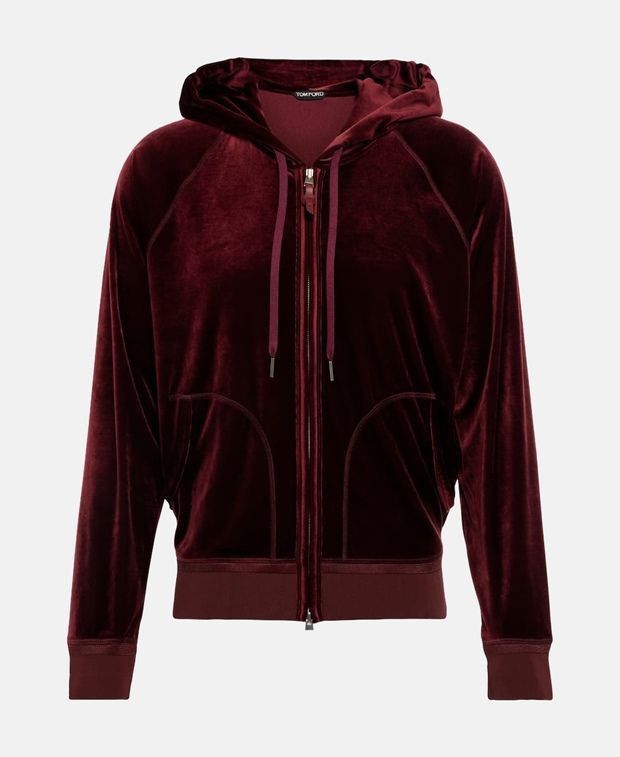 Tom Ford o1w1db10225 TFJ327 Velvet Zipped Hoodie in Red Size US L / EU 52-54 / 3 - 1 Thumbnail