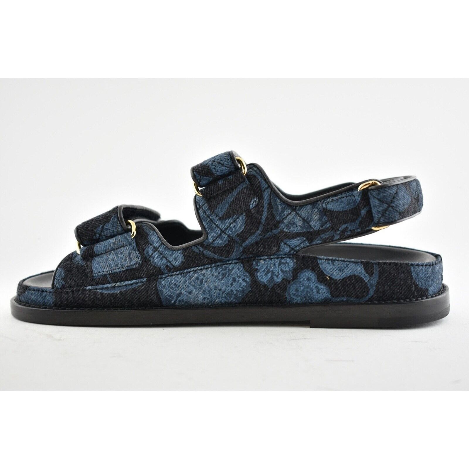 Chanel Chanel 21A Blue Black Grey Denim CC Logo Mule Slide Strap Size US 6.5 / IT 36.5 - 9 Thumbnail