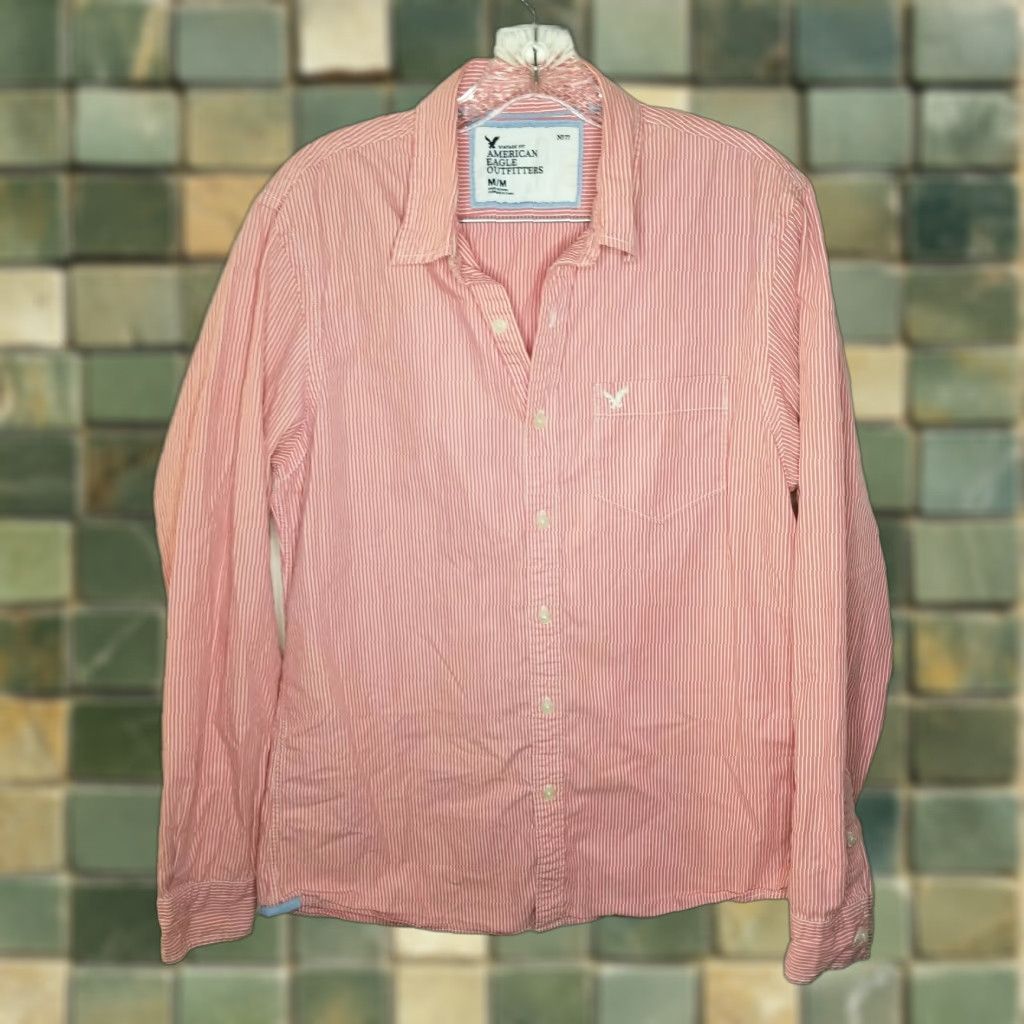 American Eagle Outfitters AMERICAN EAGLE MENS PINK LONG SLEEVE BUTTON-UP SHIRT SIZE M Size US M / EU 48-50 / 2 - 1 Thumbnail