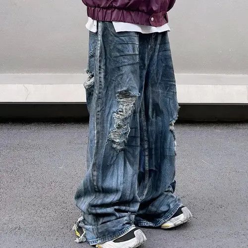 VIBE Vintage washed corrugated ripped wide-leg jeans Size US 34 / EU 50 - 8 Thumbnail