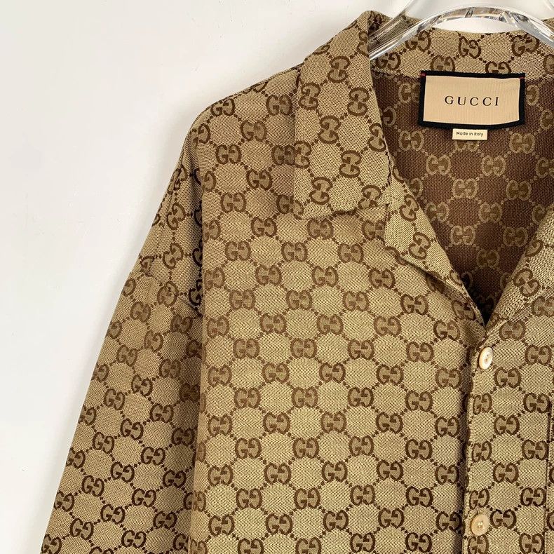 Gucci GucciBrown logo jacquad full-print lapel short-sleeved shir Size US L / EU 52-54 / 3 - 3 Thumbnail