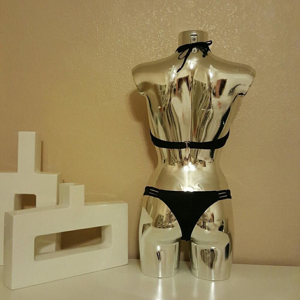 Designer Black High Neck Strapped Bikini Set Size ONE SIZE - 5 Thumbnail