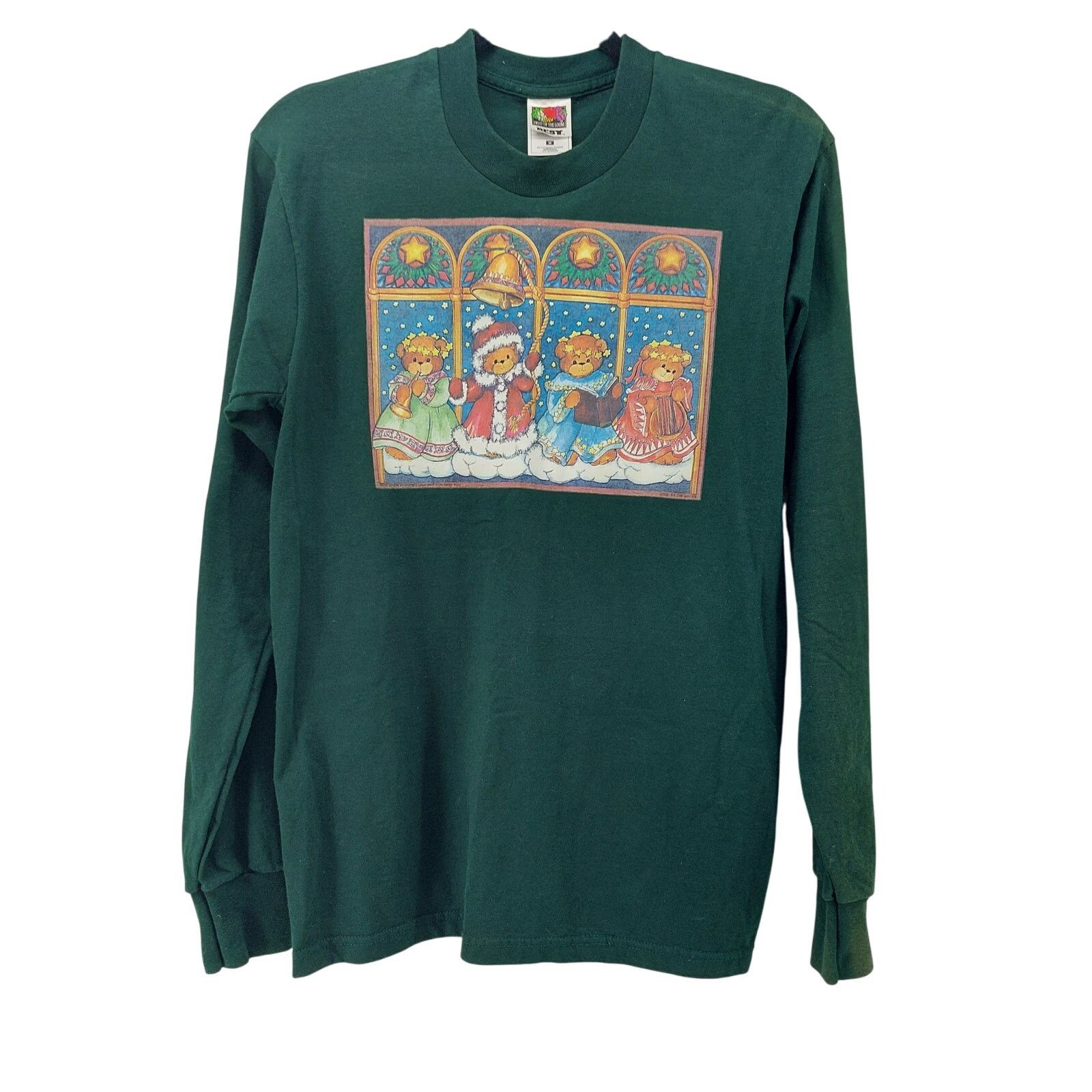 Fruit Of The Loom Ugly Christmas Long Sleeve Top Teddy Bears Hunter Green Sz M Size M / US 6-8 / IT 42-44 - 1 Thumbnail