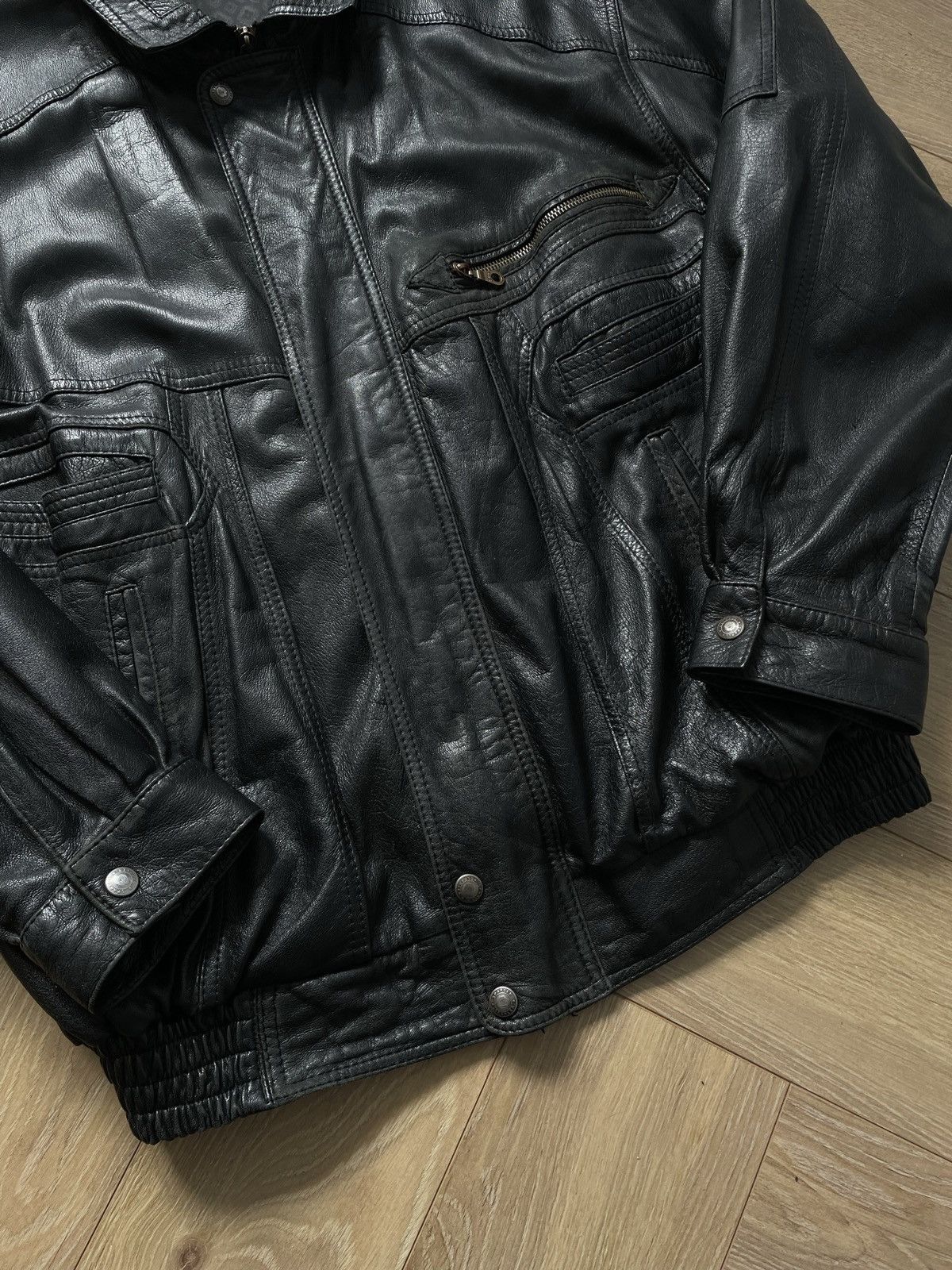 Vintage Vintage Y2k Black Real Leather Zip Bomber Jacket Avant Garde Size US XL / EU 56 / 4 - 6 Thumbnail