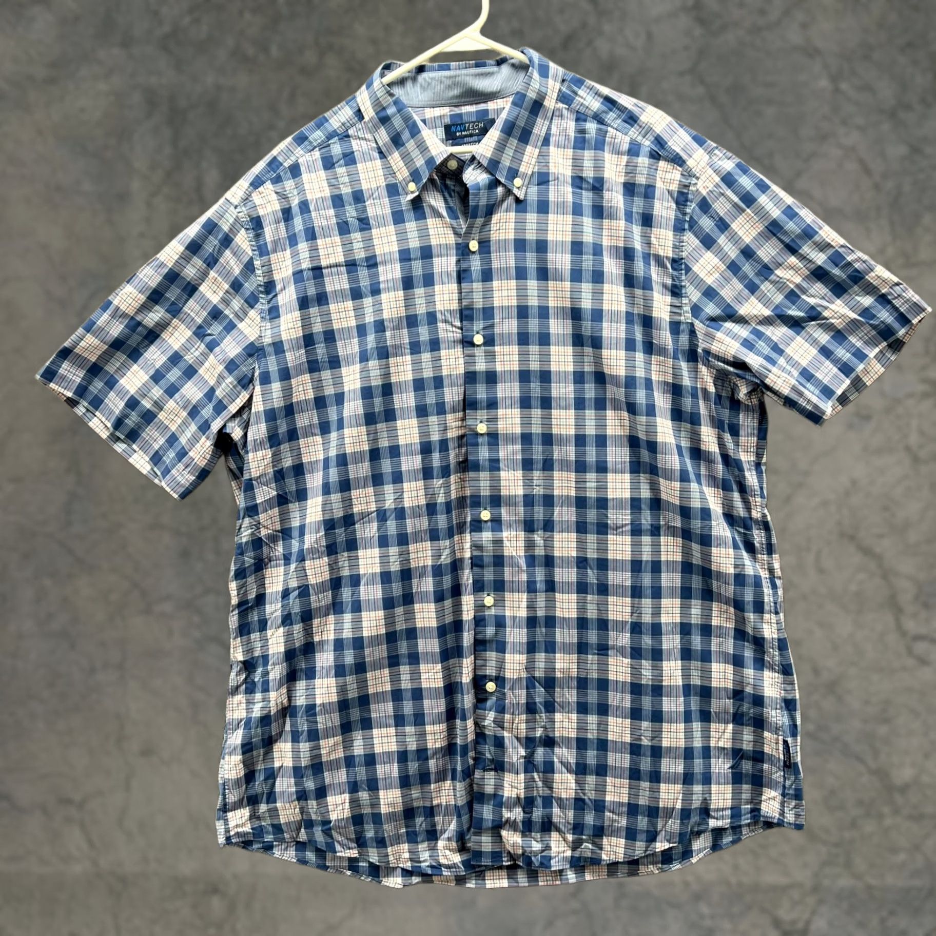 Nautica VINTAGE Nautica Shirt Mens 2XL Blue Button-Down Short Sleeve Stretch Fit Plaid Nav Tech Collar/Collar Style Preppy Regular Mens Size US XXL / EU 58 / 5 - 1 Thumbnail