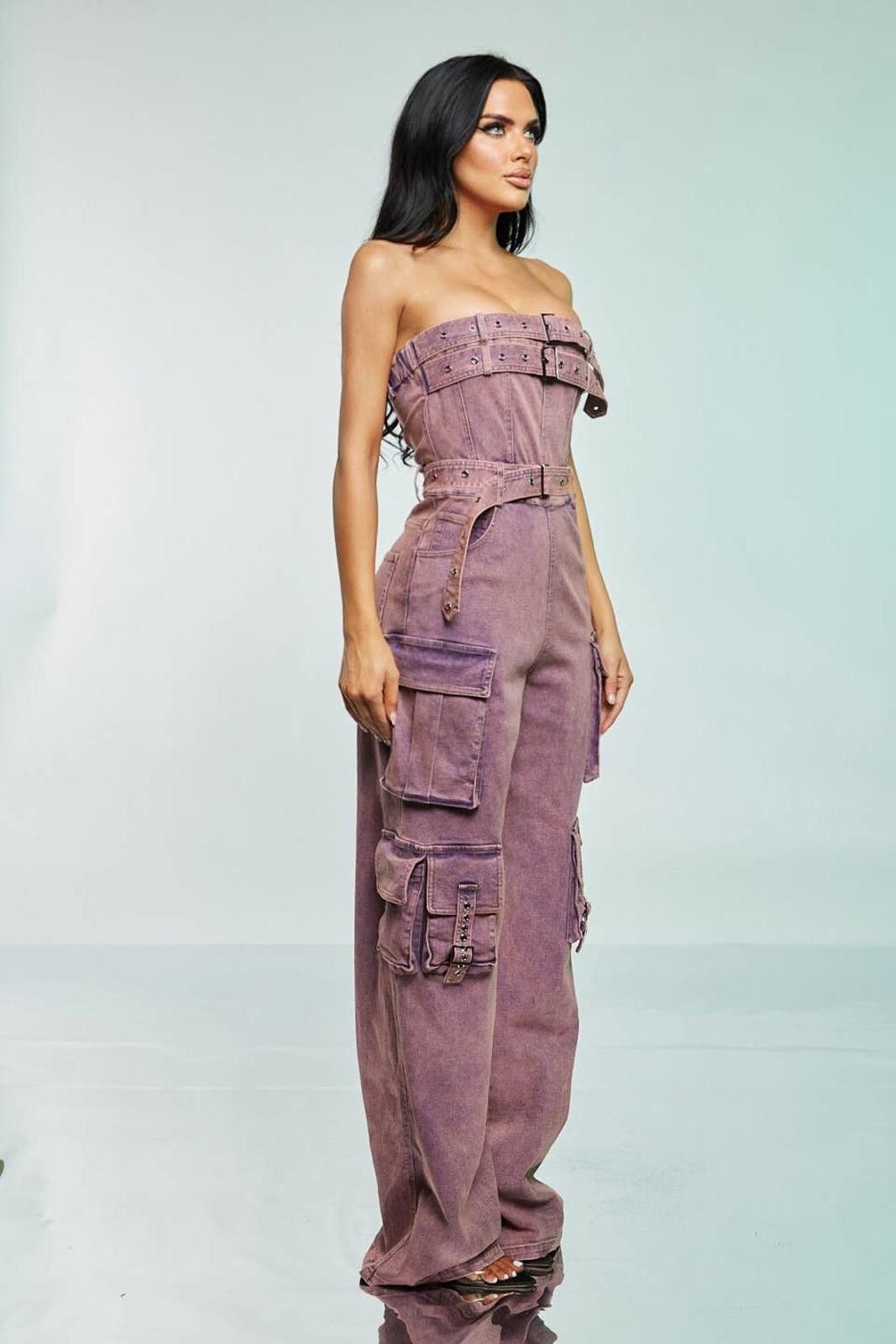 Other Pink Acid Wash Cargo Jumpsuit Spandex by WFFS Size M / US 6-8 / IT 42-44 - 5 Thumbnail