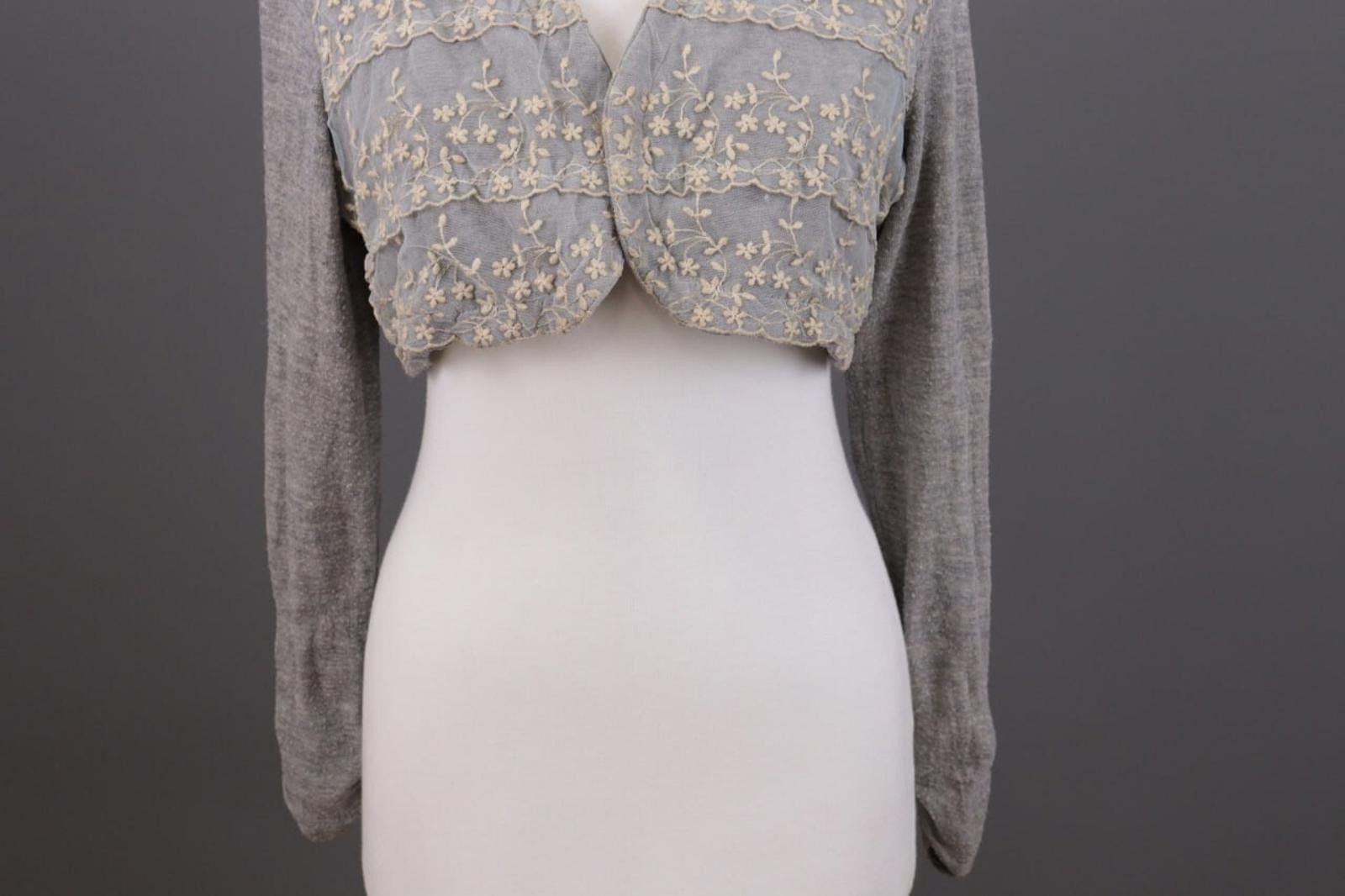 Designer Elisa Cavaletti Gray Floral Cardigan Sweater Size L Size L / US 10 / IT 46 - 3 Thumbnail