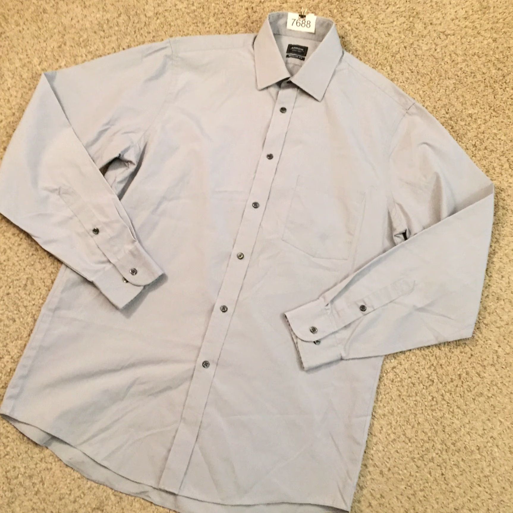Arrow Arrow Shirt Mens Medium Solid Gray Long Sleeve Button Up Regular Fit Size US M / EU 48-50 / 2 - 2 Thumbnail