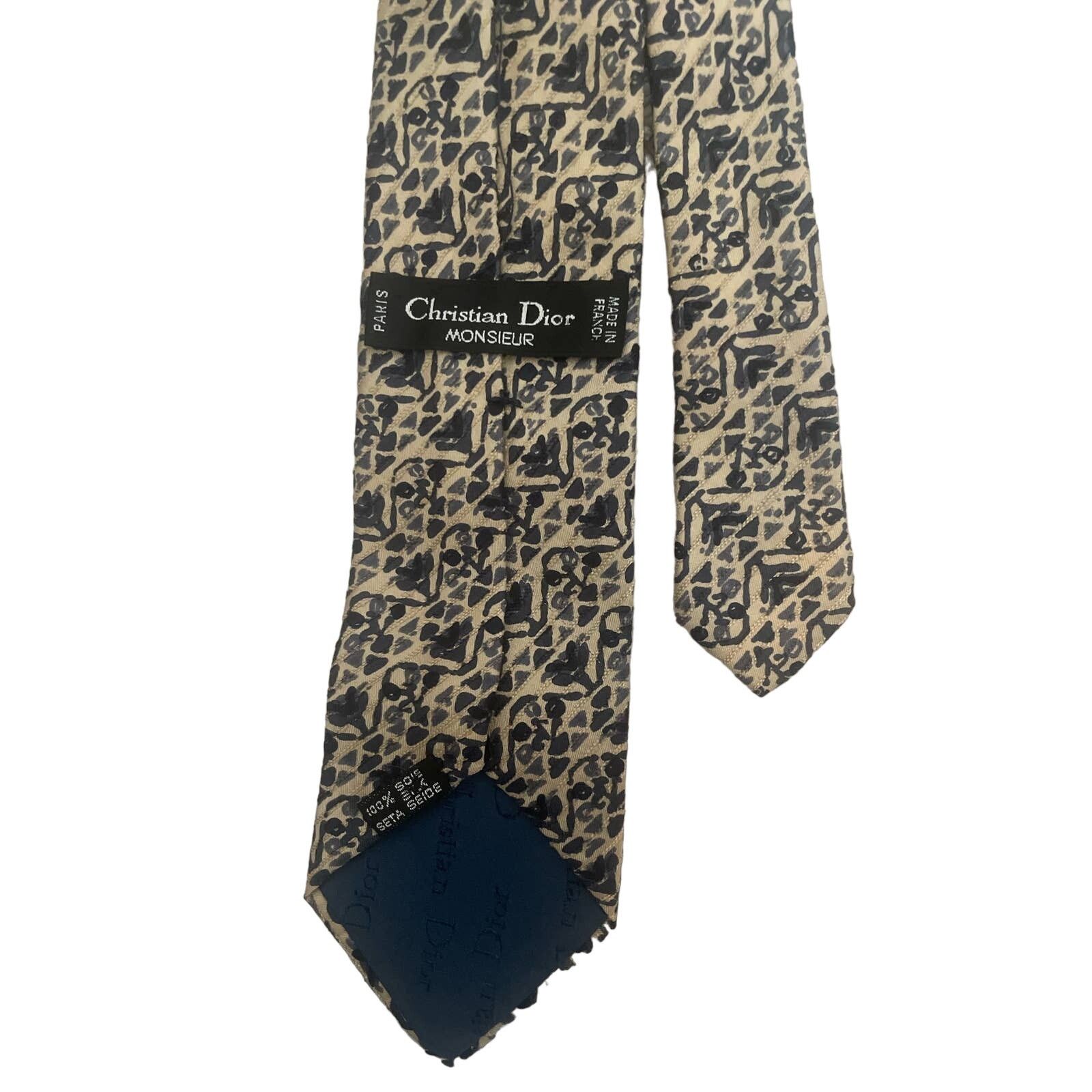 Christian Dior Monsieur Christian Dior Vintage All Over Print Mens Tie 100% Silk 58" Size ONE SIZE - 2 Thumbnail