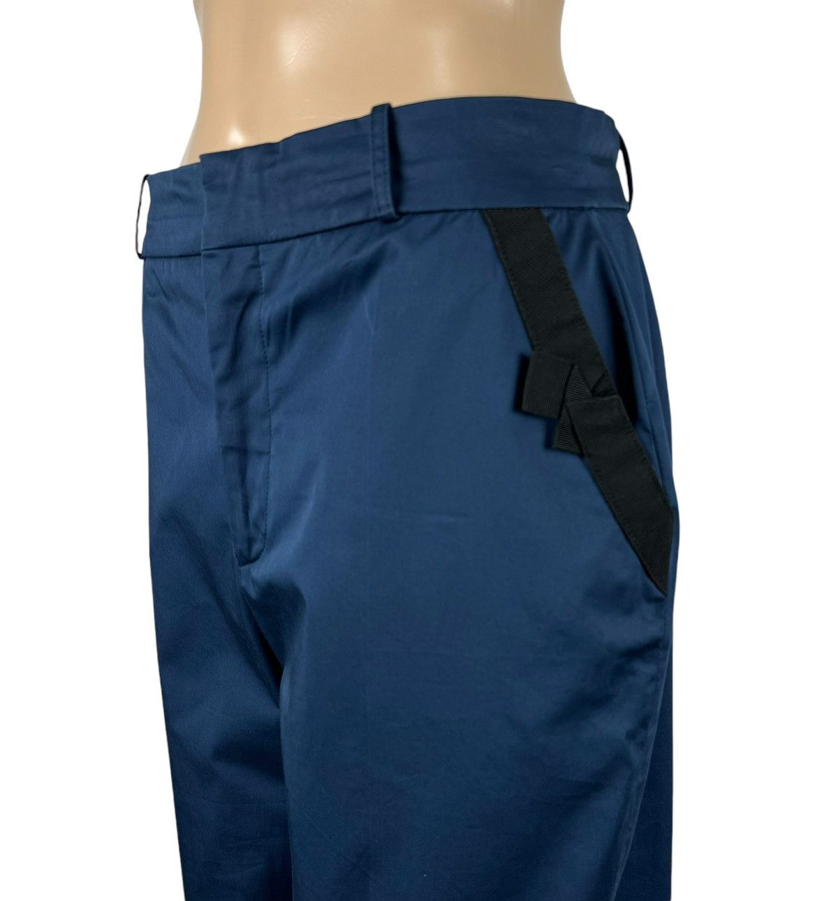 Valentino Valentino Blue Cotton Crystal Detail Straight Formal Pants Size 30" / US 8 / IT 44 - 2 Thumbnail