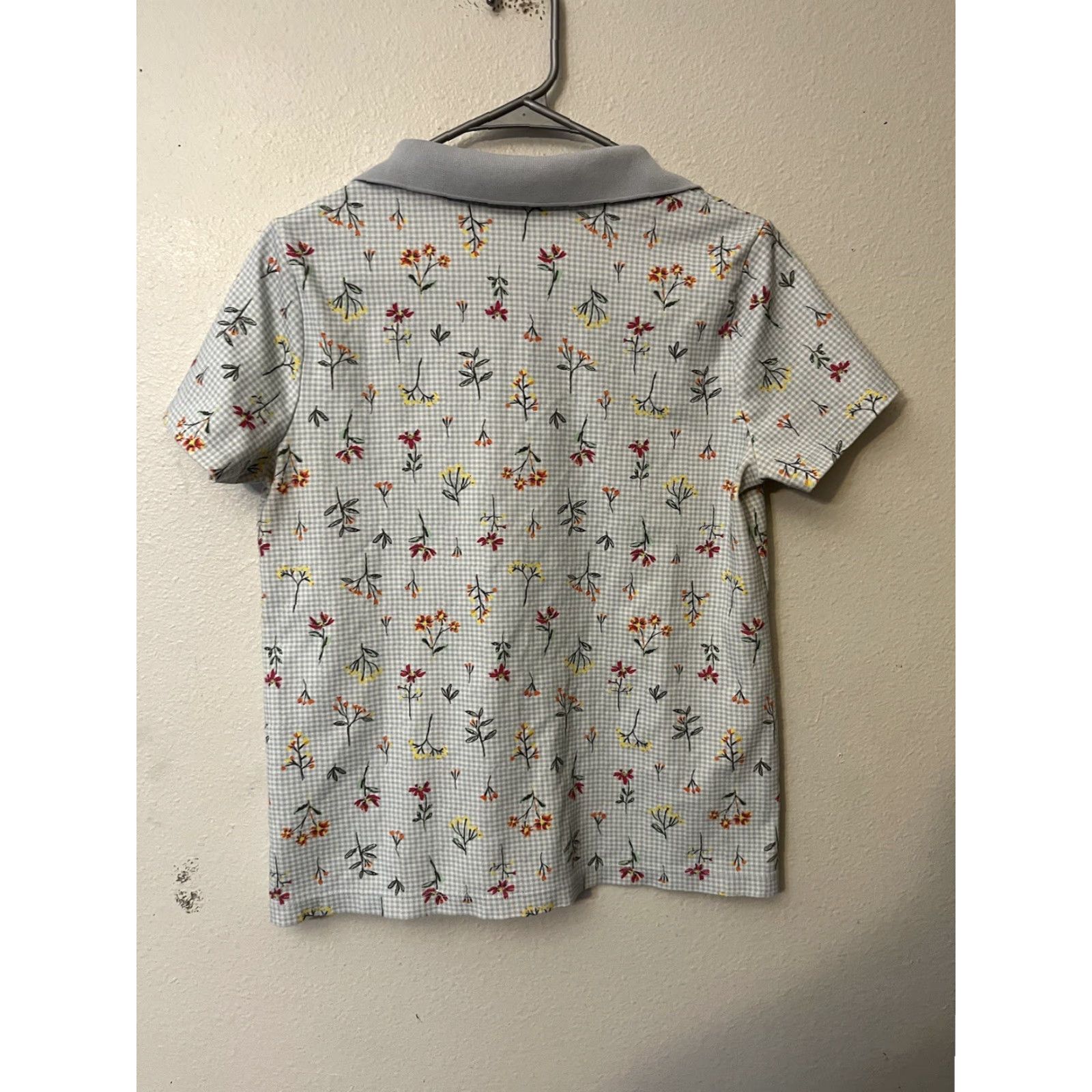 Lands' End Lands' End Polo Shirt Womens Medium Blue Floral Gingham Short Sleeve Cotton Spandex Button Size M / US 6-8 / IT 42-44 - 3 Thumbnail