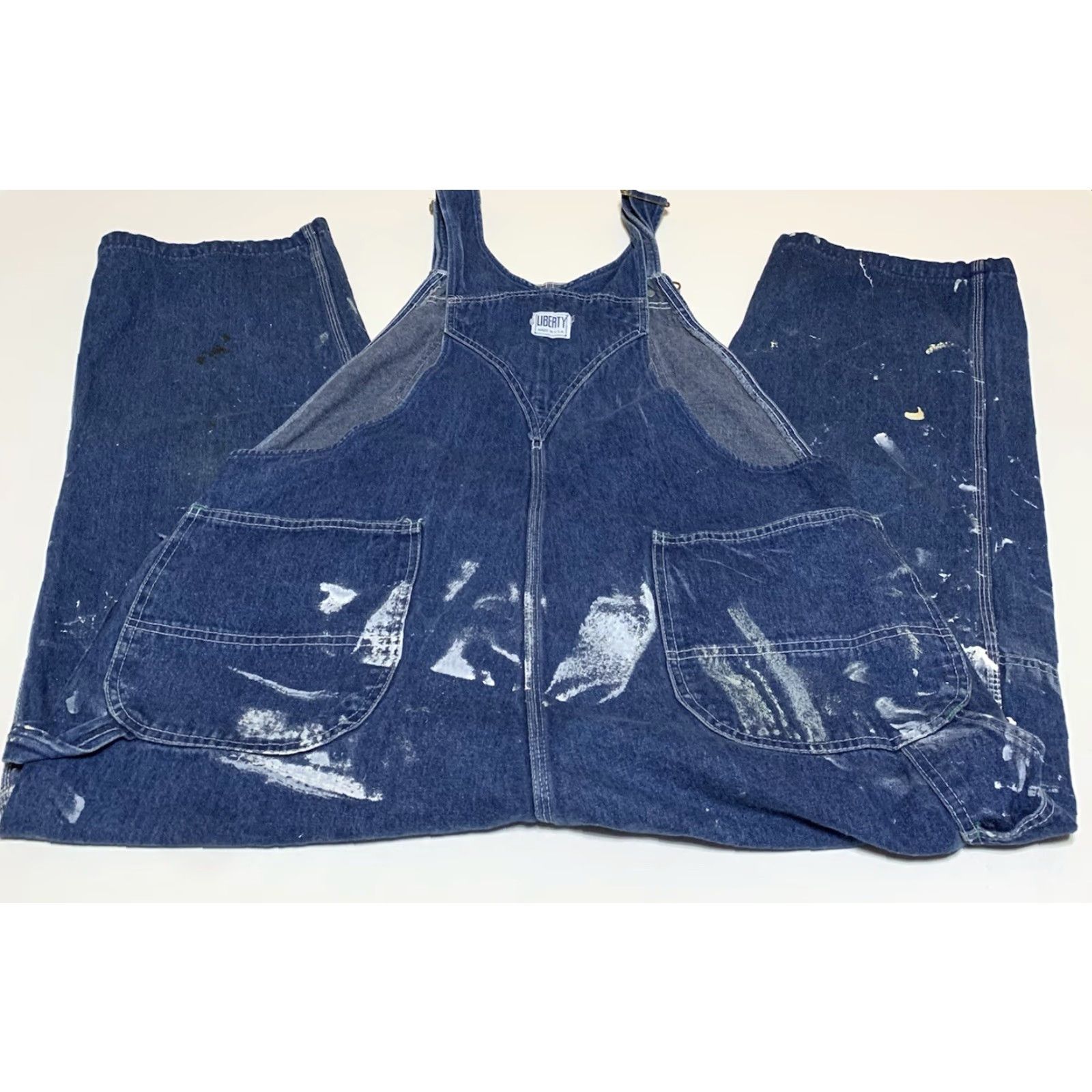 Denime VINTAGE Liberty Overalls Denim Blue Distressed Paint Stained Men’s 44x27 Overalls Mens Work Farm Pockets Jeans 44x27 Size US 44 / EU 60 - 3 Thumbnail