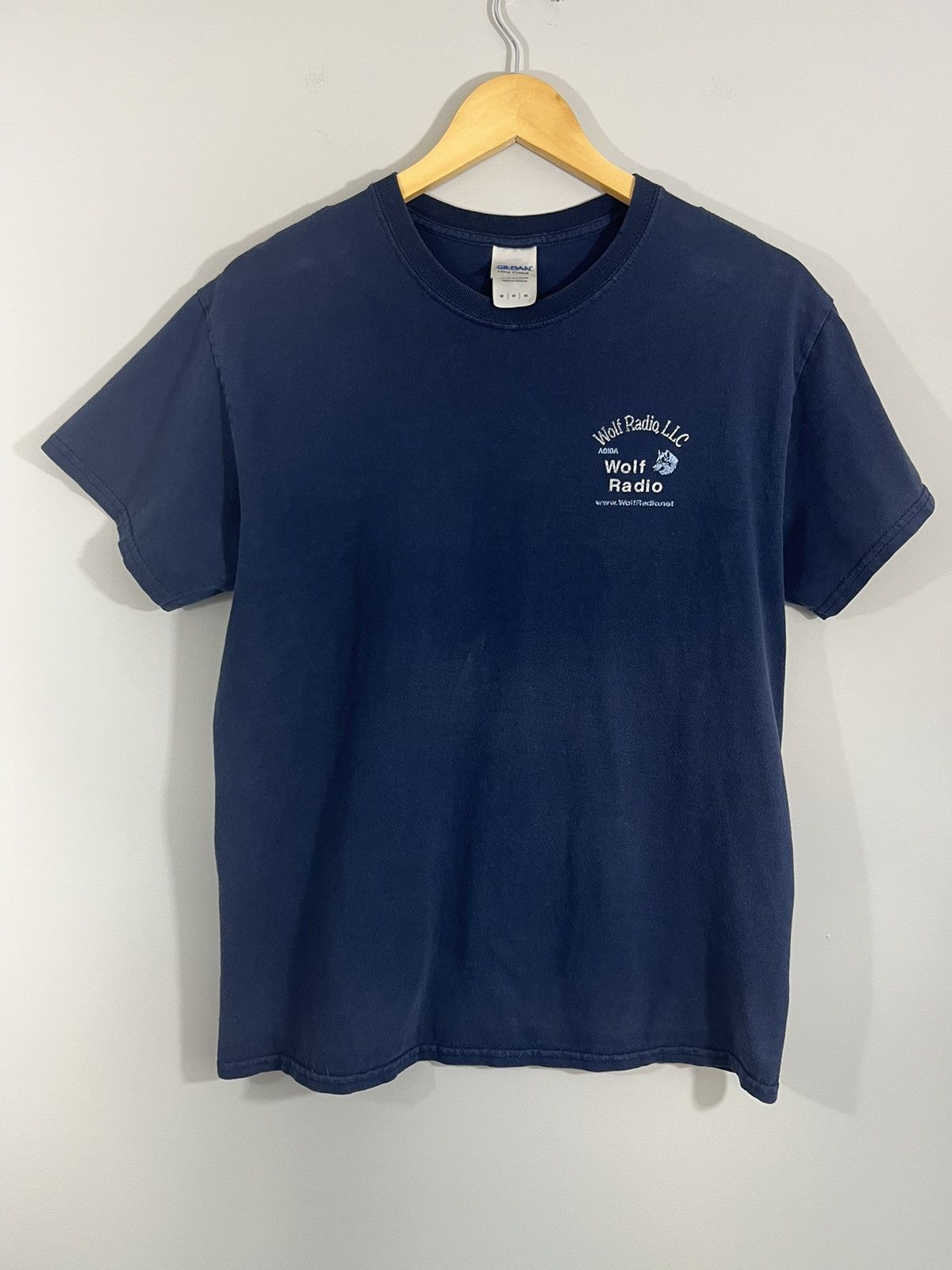 Vintage Wolf Radio Faded Navy Blue Tee | Grailed