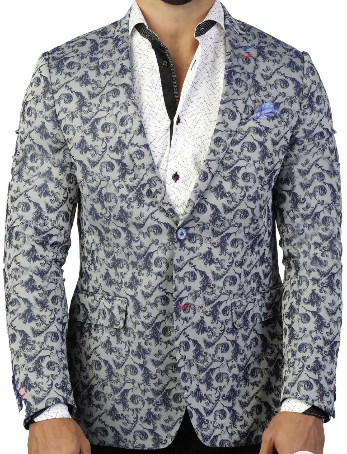 Maceoo MACEOO Paris Men’s Descartes Swirl Blue Blazer Size 40/3 NWT Size 40R - 1 Thumbnail