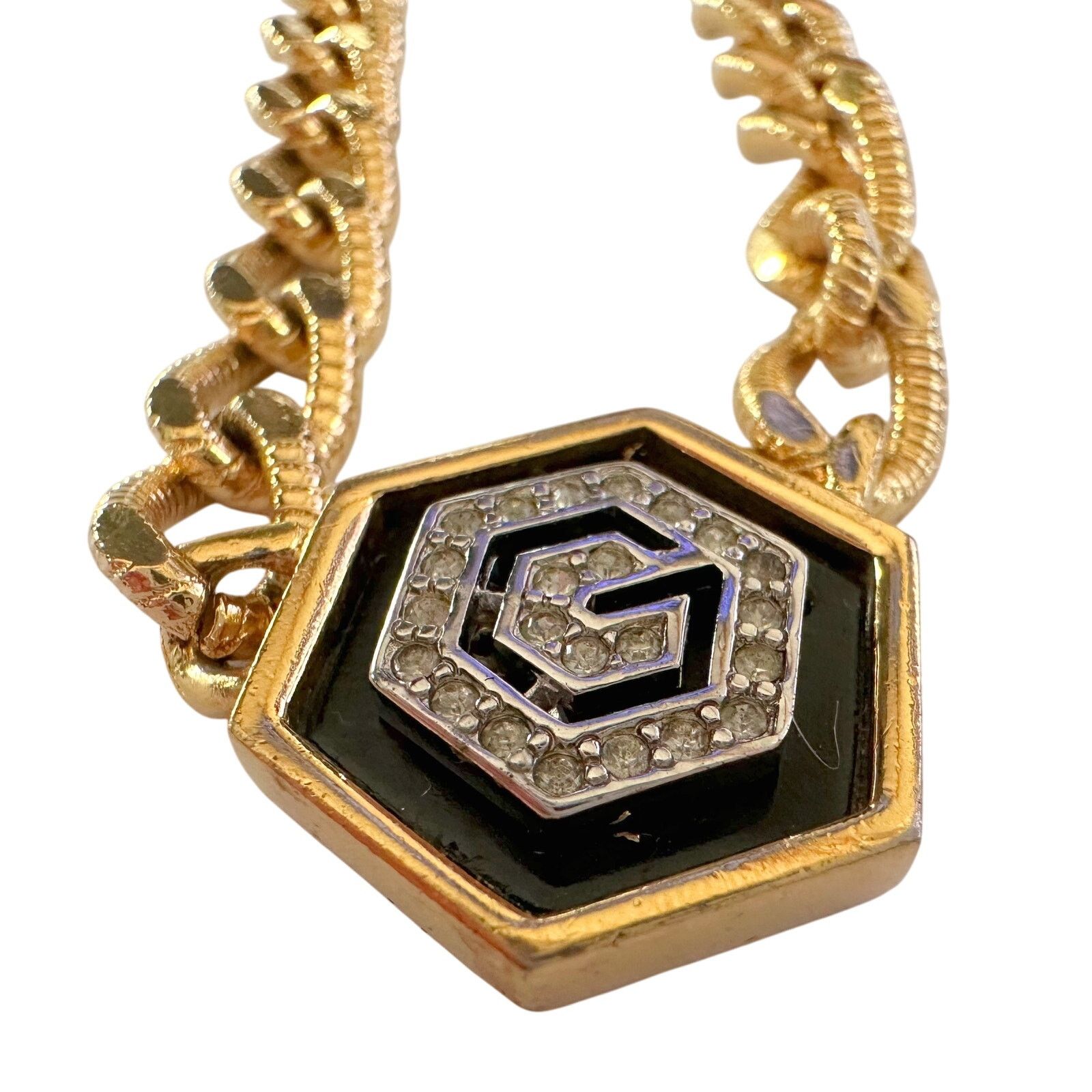 Givenchy Givenchy Vintage (1978) Necklace with "G" in Black Hexagon Size ONE SIZE - 10 Thumbnail