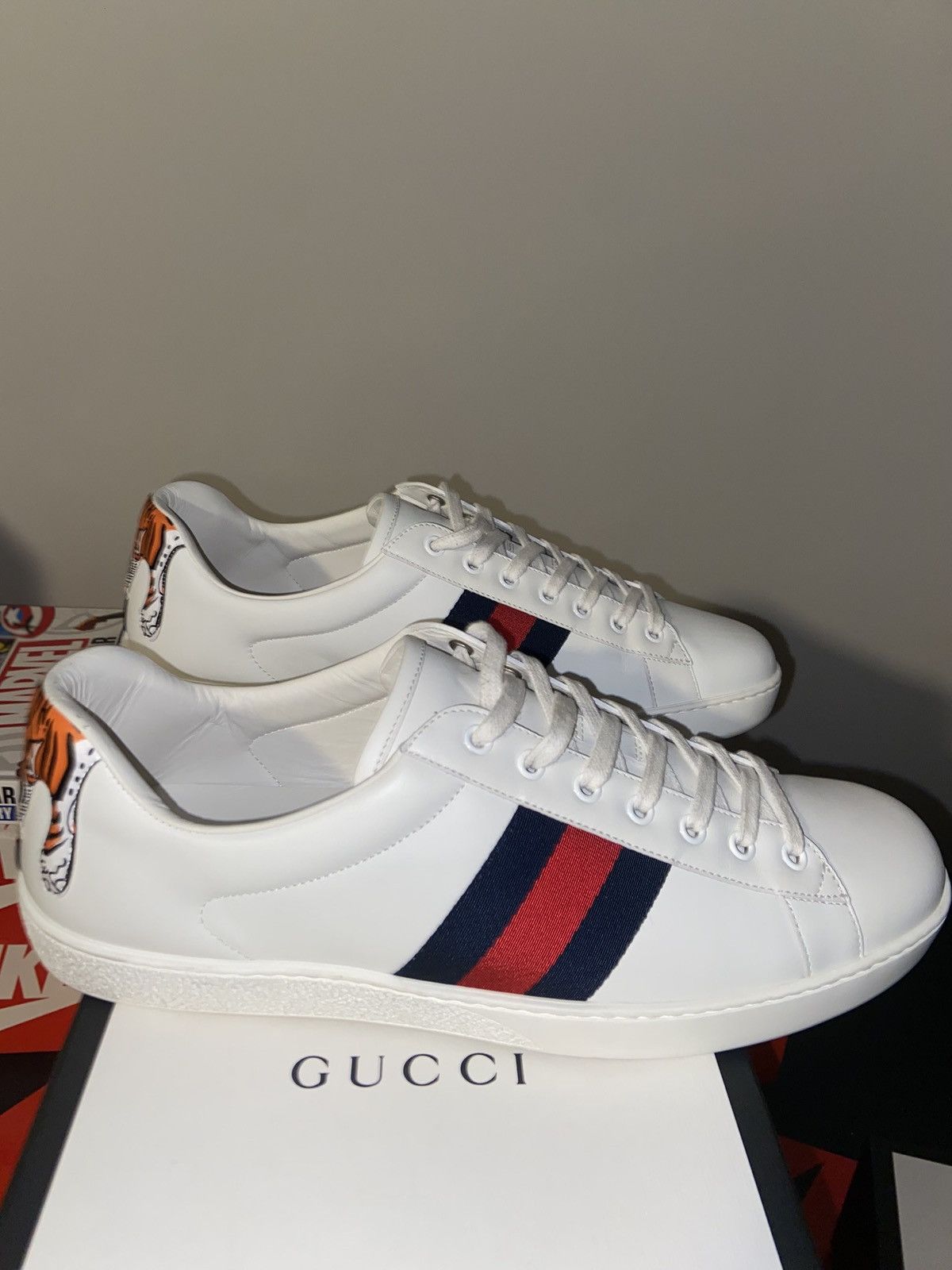Gucci Gucci Ace GG Monogram Sneakers Red/Blue Web Stripe Size US 12 / EU 45 - 3 Thumbnail