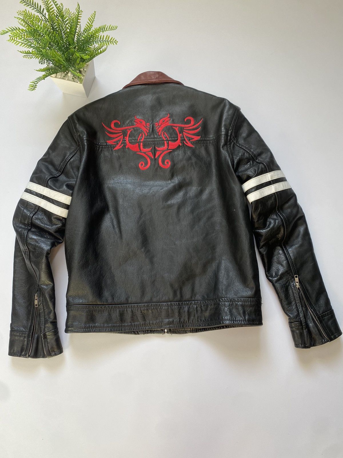 image of Charlie London Big Logo Leather Jacket Vintage Bikers Black, Men's (Size Medium)