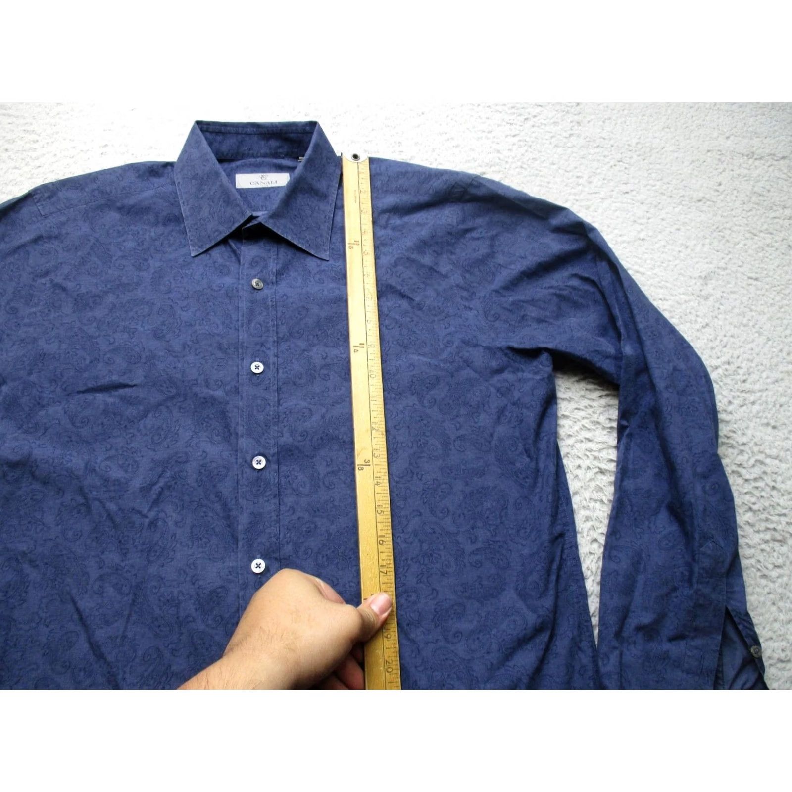 Canali Canali Shirt Mens L Blue Paisley 100% Cotton Button Up Dress Italy Long Sleeve Size 42R - 5 Thumbnail
