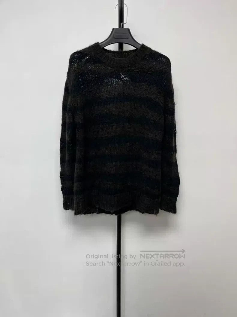 Acne Studios Acne Studios Striped Cutout Knit Mohair Sweater - Charcoal Size XXS / US 00 / IT 34 - 1 Thumbnail