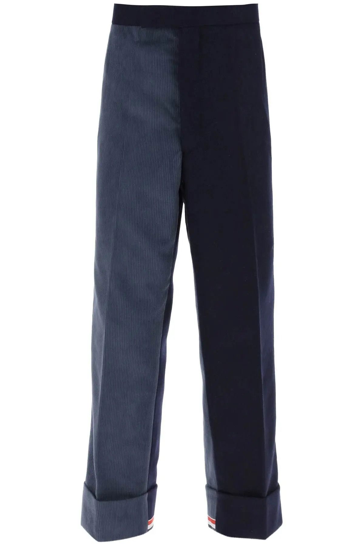 image of Thom Browne O1S22I1N0324 Funmix Shetland Cuffed Trousers In Blue Grey, Men's (Size 34)