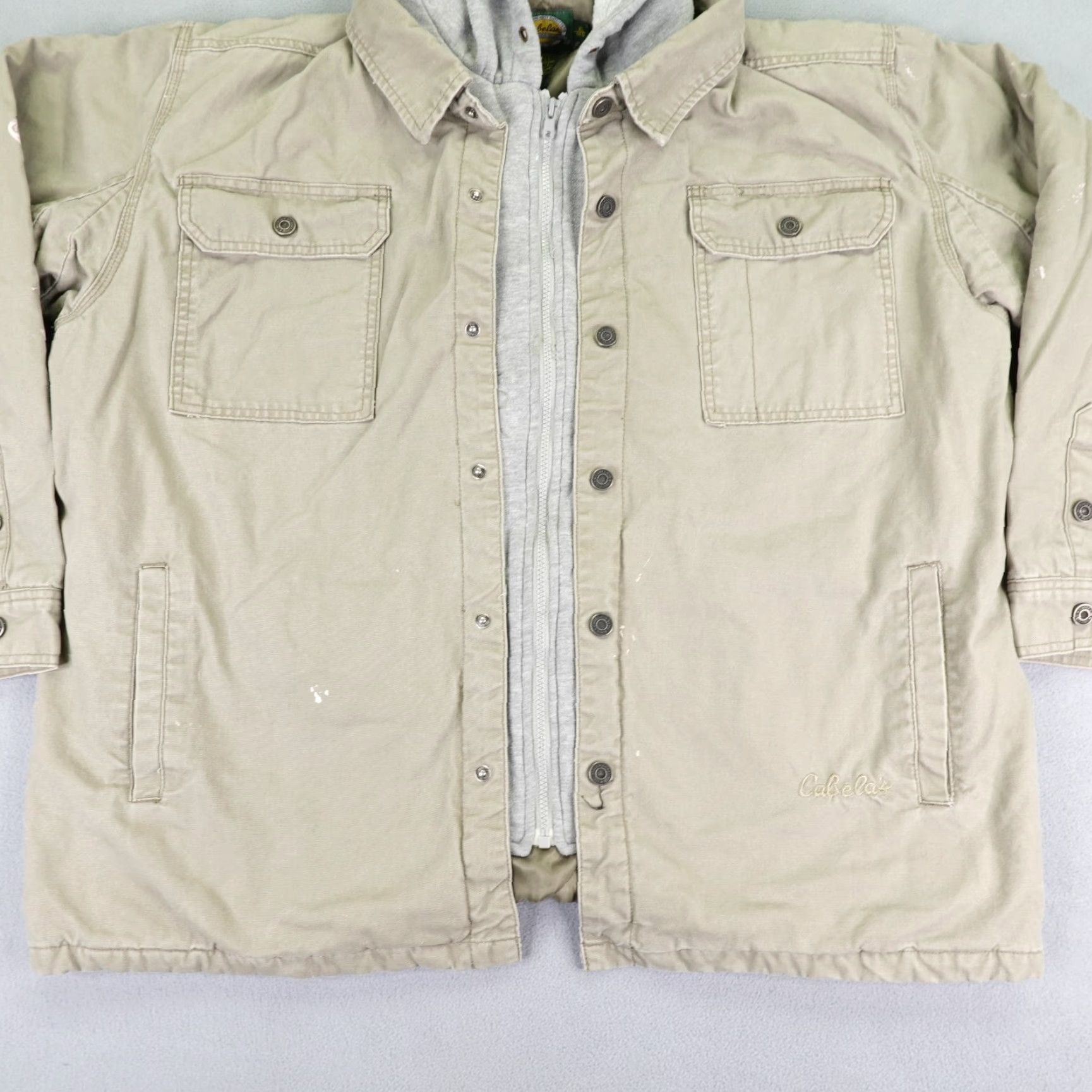 Vintage Cabela's Jacket Mens XL Khaki Tan Quilted Hooded Insulated Lined Pockets Full Zip Snap Workwear Canvas Coat Size US XL / EU 56 / 4 - 3 Thumbnail