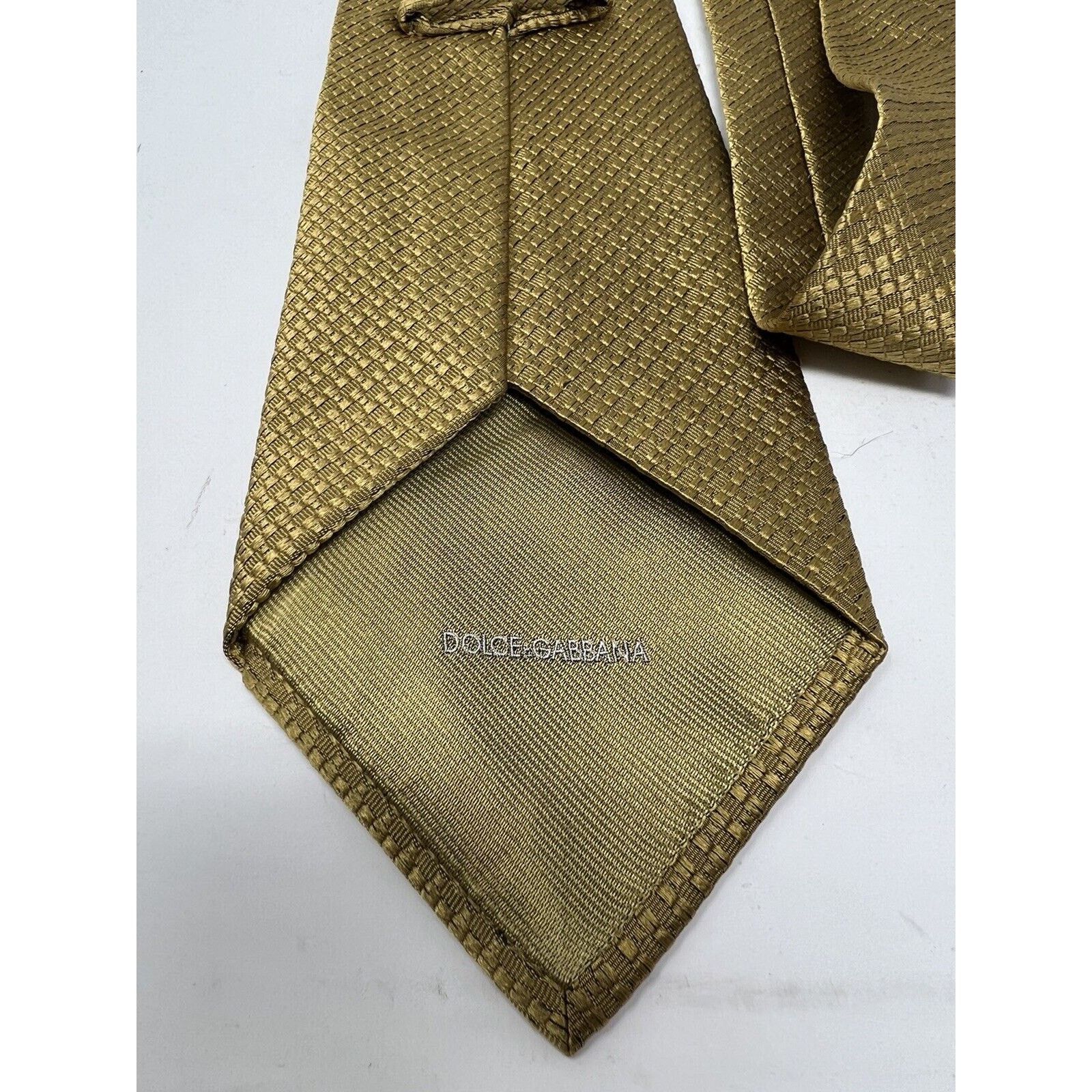 Vintage Dolce and Gabbana Cravatte Tie Gold Silk Blend Logo Italy Size ONE SIZE - 6 Thumbnail