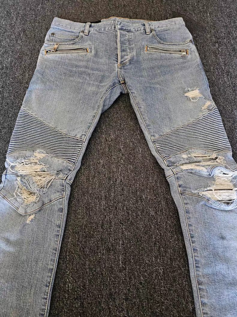 Balmain Balmain Men's Distressed Biker Jeans Size US 31 - 8 Thumbnail