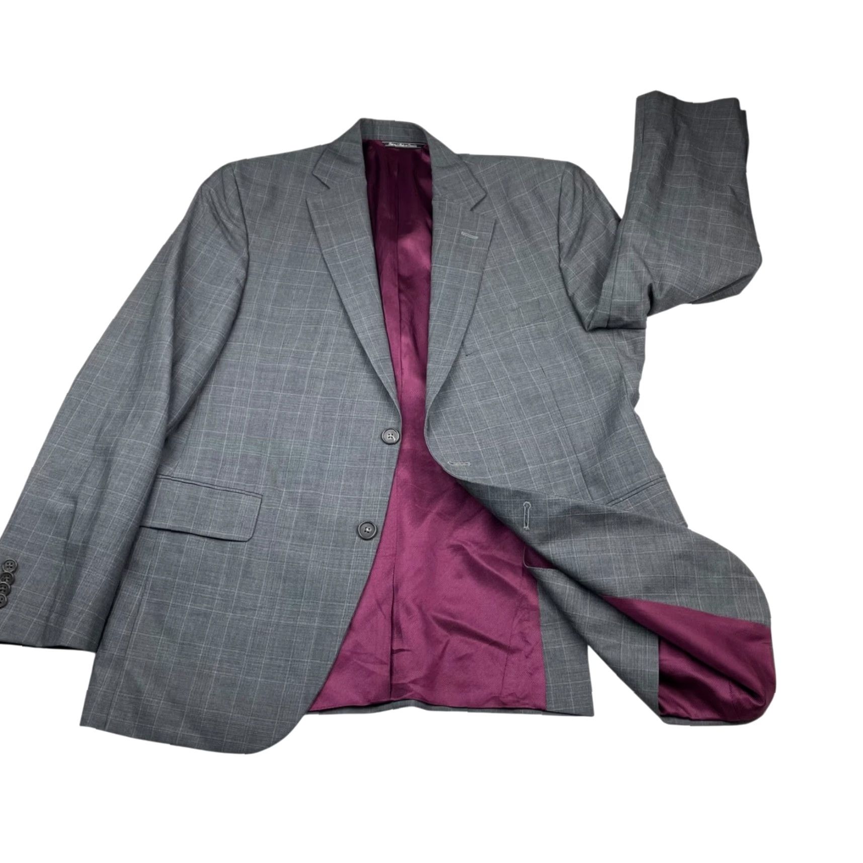 Jack Victor Jack Victor Napoli Men's Blazer 40S Wool Gray Plaid 2-Button Size 40R - 3 Thumbnail