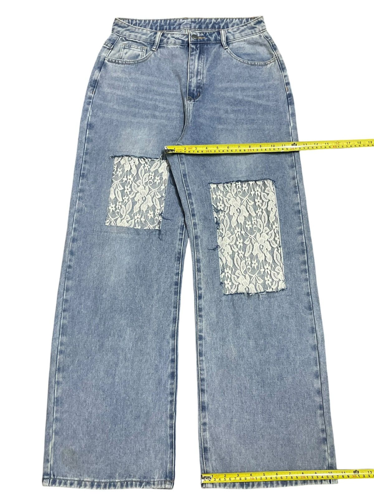 Japanese Brand Vintage Japanese Denim Lace Patchwork Baggy Wide Leg Jeans Size 31" - 15 Thumbnail