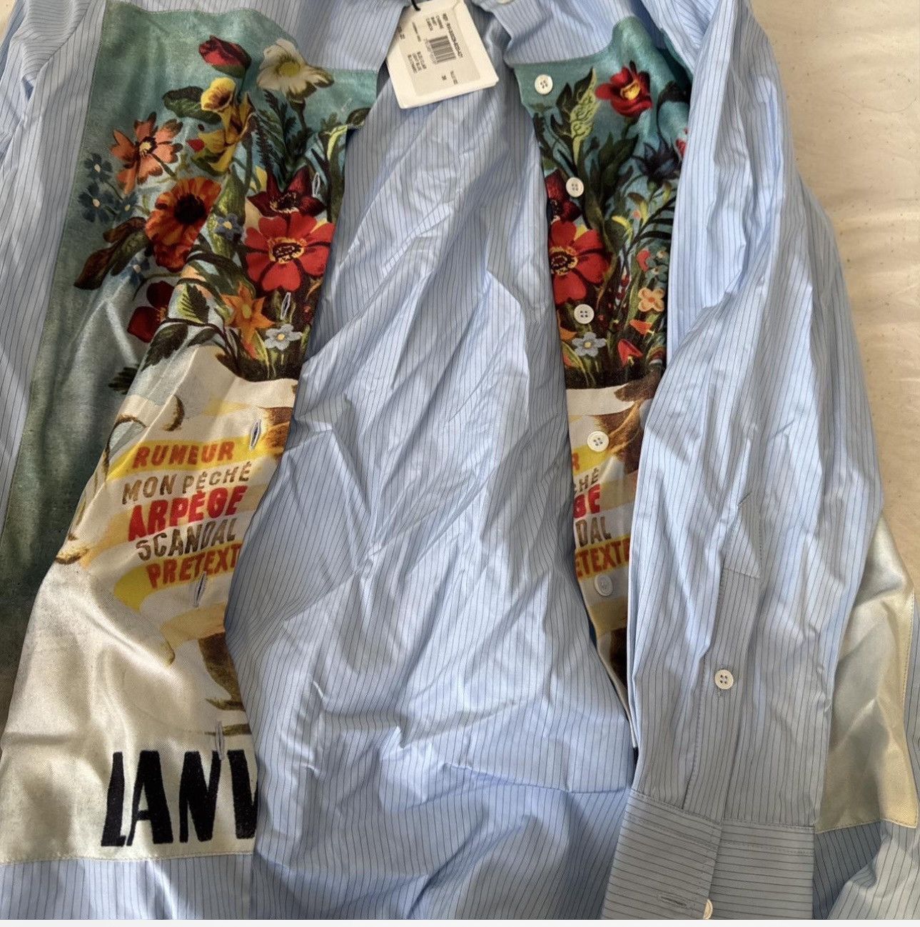 Lanvin NWT Lanvin Blue Striped Shirt with Floral Print Size XS / US 0-2 / IT 36-38 - 8 Thumbnail