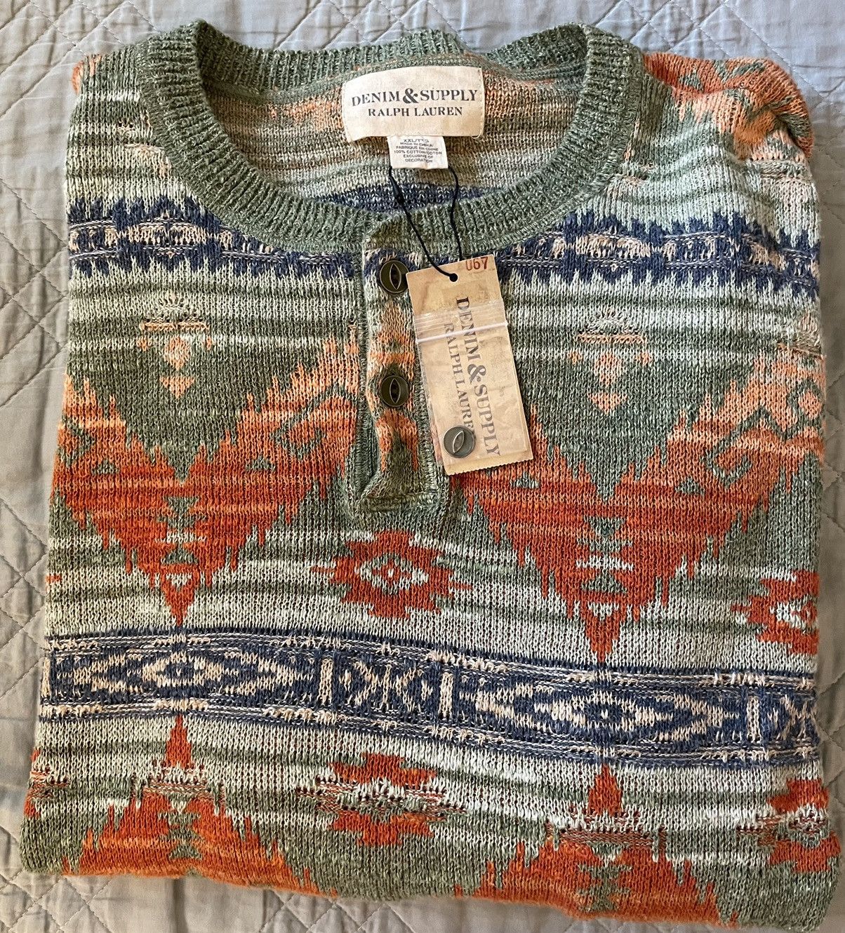 Denim & Supply Ralph Lauren Henley Collar Southwest Print Cotton Sweater Size US XXL / EU 58 / 5 - 1 Thumbnail