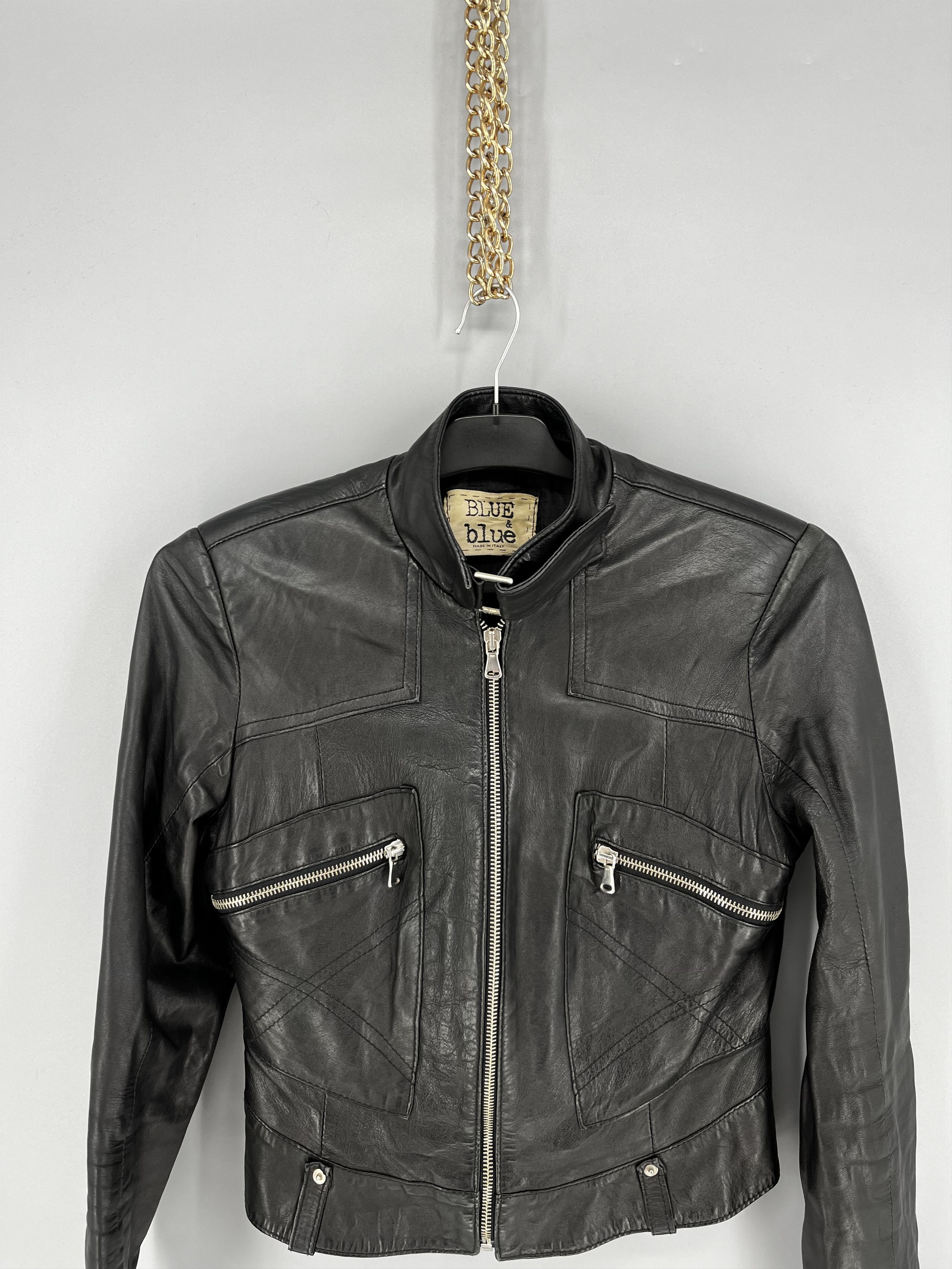 Leather Blue Blue Black Leather Biker Jacket Racing Moto HONDA BMW Size S / US 4 / IT 40 - 6 Thumbnail