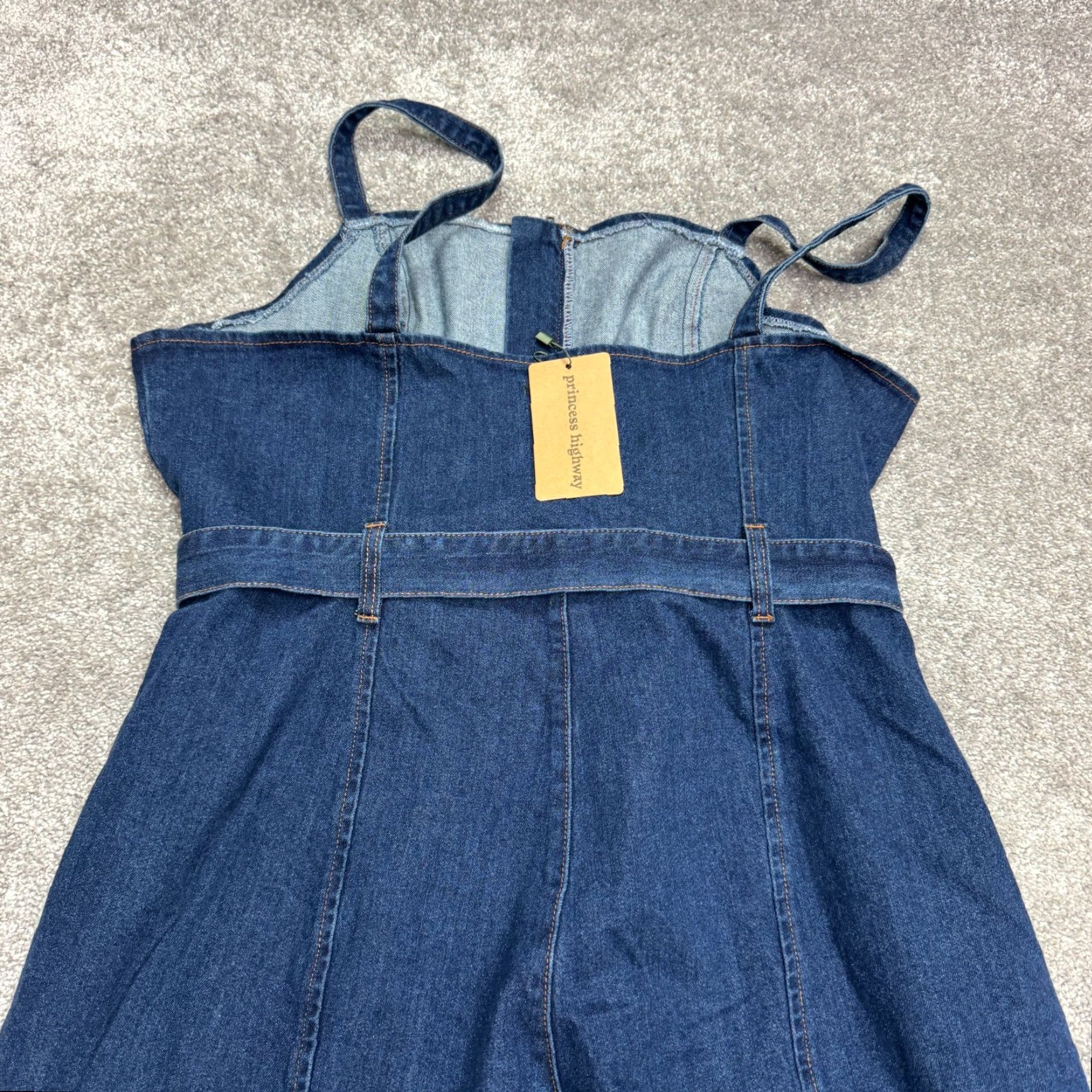 Vintage Princess Highway Jumpsuit Denim Belted Wide-Leg 16W Blue Women Size 38" / US 16 / IT 52 - 3 Thumbnail