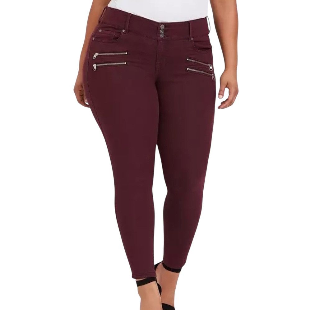 Torrid Torrid Super Stretch burgundy red zipper detail jegging Size 42" / US 20 - 1 Thumbnail