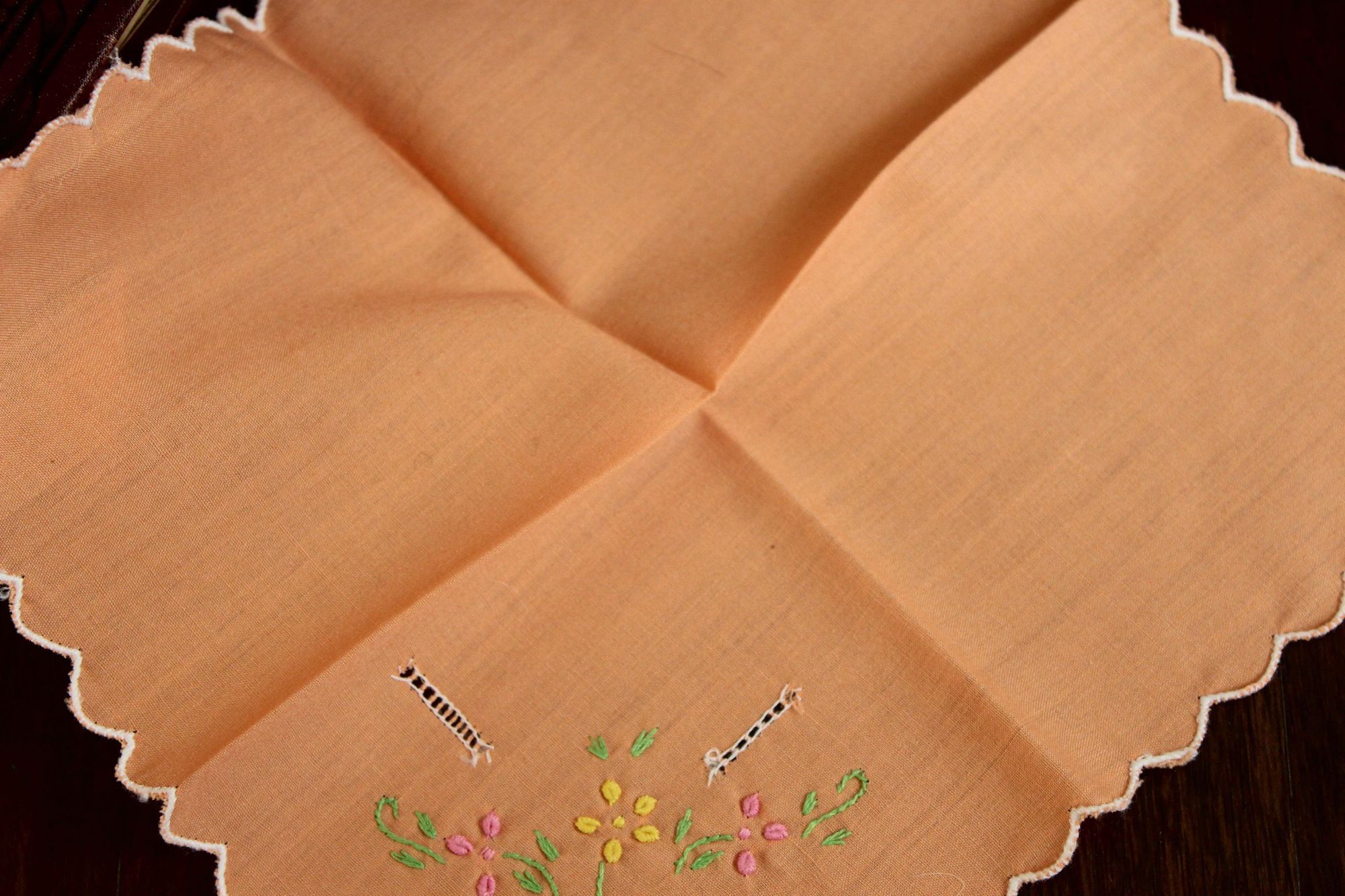 Vintage Vintage Handkerchief, Orange Cotton with Floral Embroidered Size ONE SIZE - 5 Thumbnail
