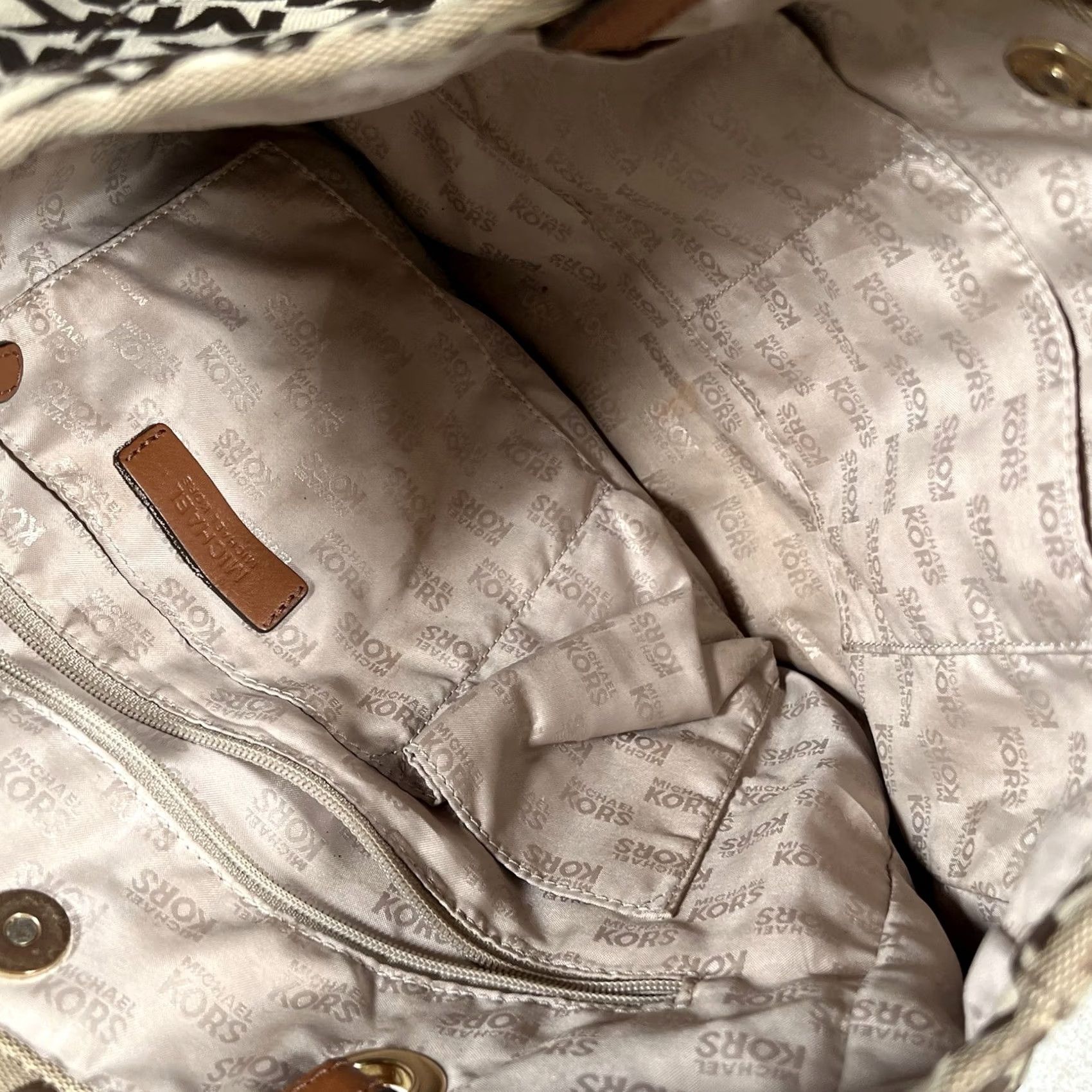 Michael Kors VINTAGE MICHAEL Michael Kors North South Jet Set Tote Bag Large Beige Mocha Canvas Logo Women Size ONE SIZE - 5 Thumbnail